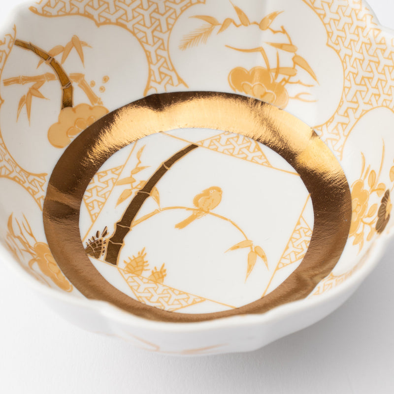 Arita Porcelain Lab Japan Autumn Gold Flower and Bird Kobachi Bowl - MUSUBI KILN - Quality Japanese Tableware and Gift