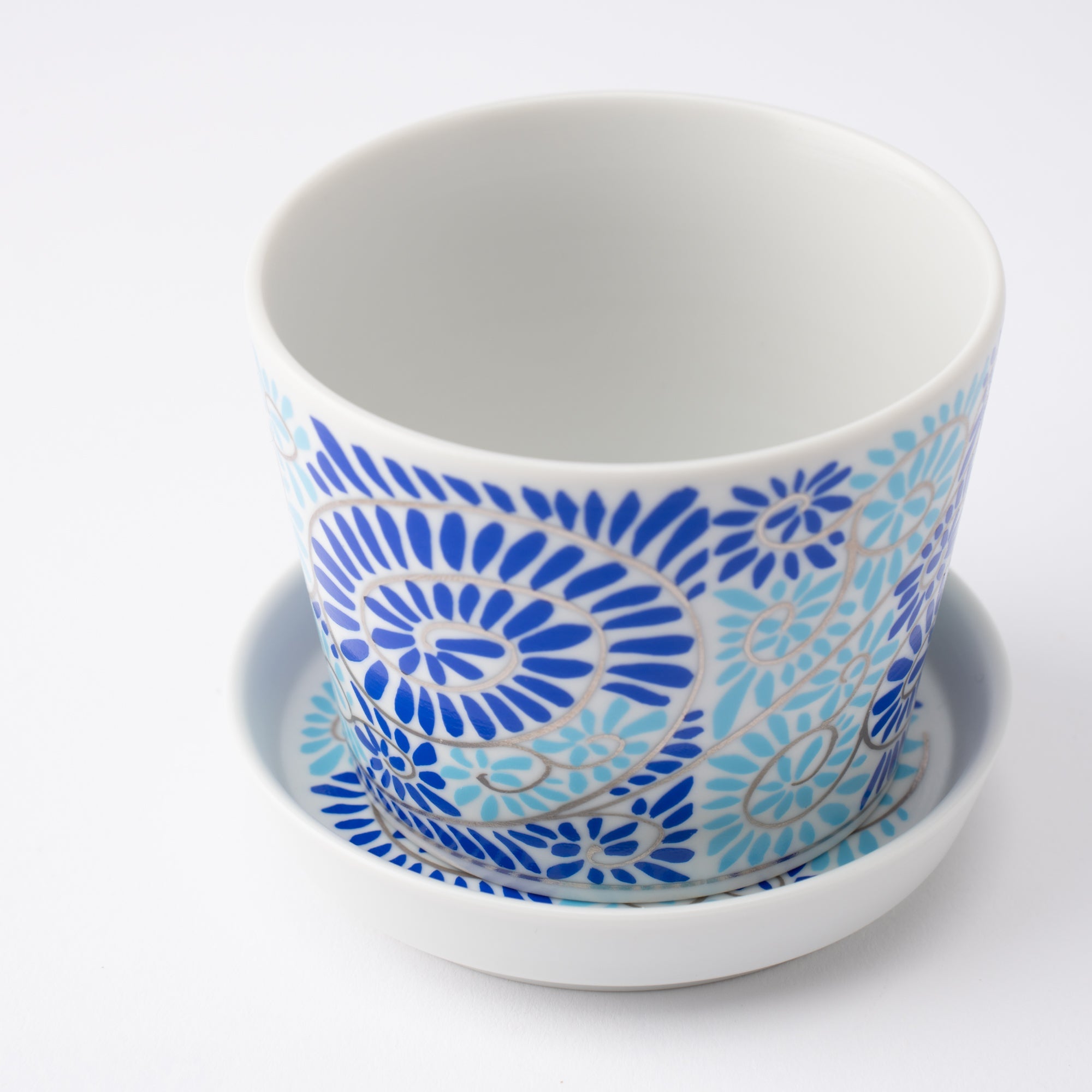 Arita Porcelain Lab Japan Blue Arabesque Soba Choko Cup and Condiment Plate Set - MUSUBI KILN - Quality Japanese Tableware and Gift