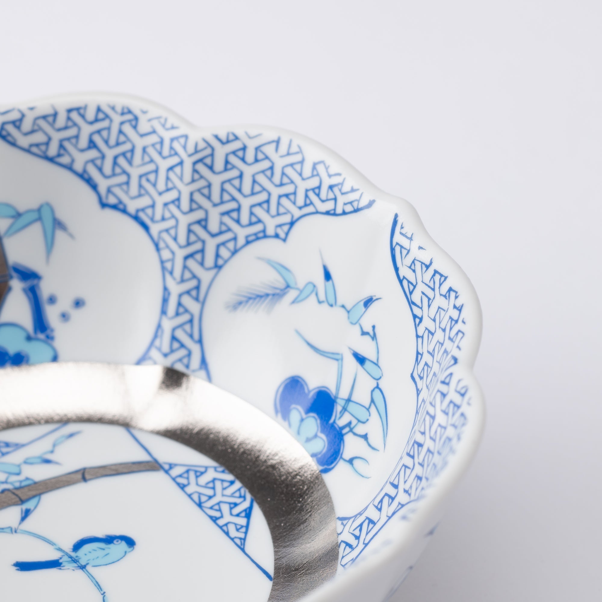 Arita Porcelain Lab Japan Blue Flower and Bird Kobachi Bowl - MUSUBI KILN - Quality Japanese Tableware and Gift