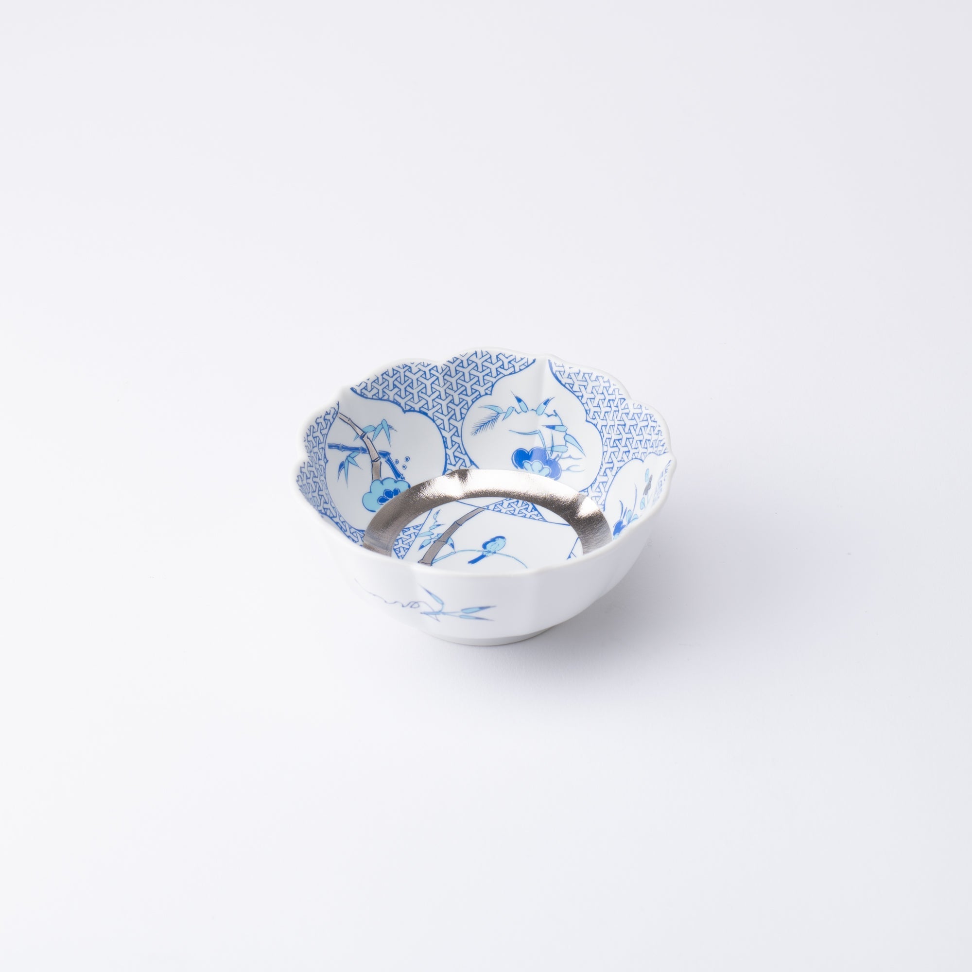 Arita Porcelain Lab Japan Blue Flower and Bird Kobachi Bowl - MUSUBI KILN - Quality Japanese Tableware and Gift