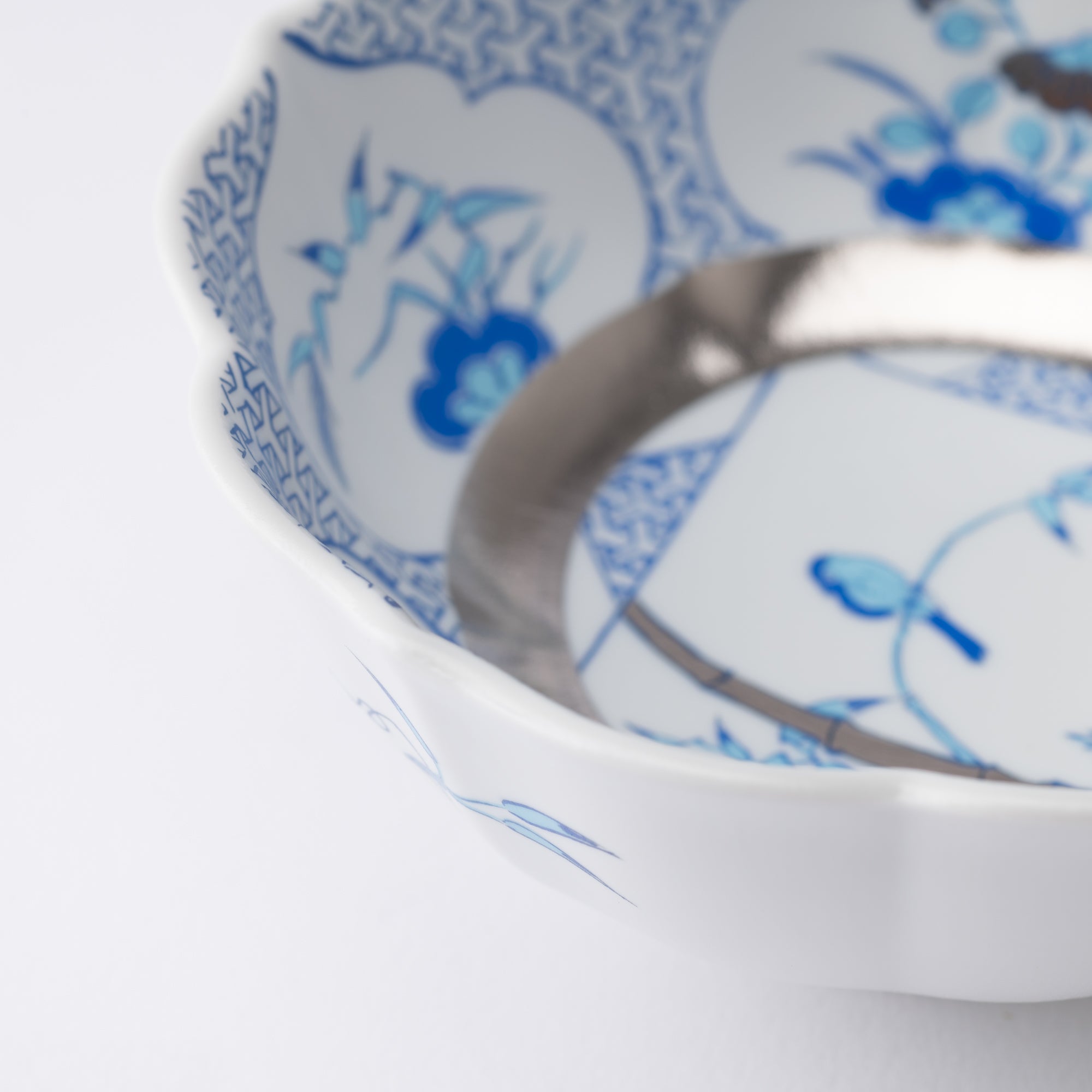 Arita Porcelain Lab Japan Blue Flower and Bird Kobachi Bowl - MUSUBI KILN - Quality Japanese Tableware and Gift