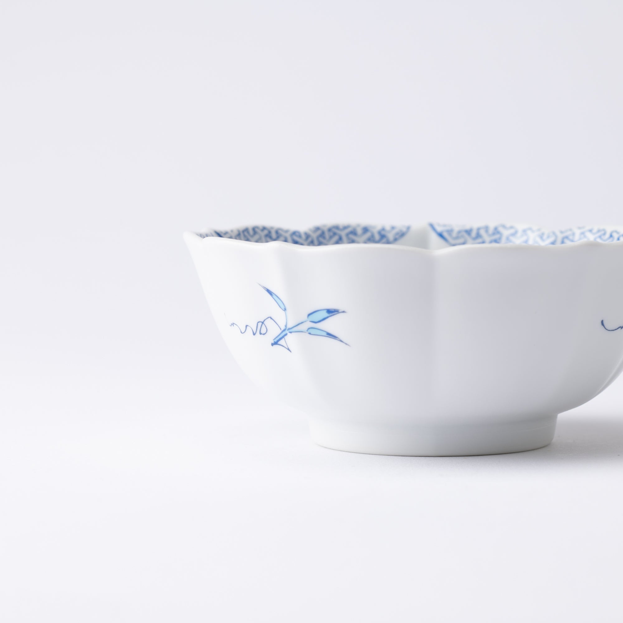 Arita Porcelain Lab Japan Blue Flower and Bird Kobachi Bowl - MUSUBI KILN - Quality Japanese Tableware and Gift