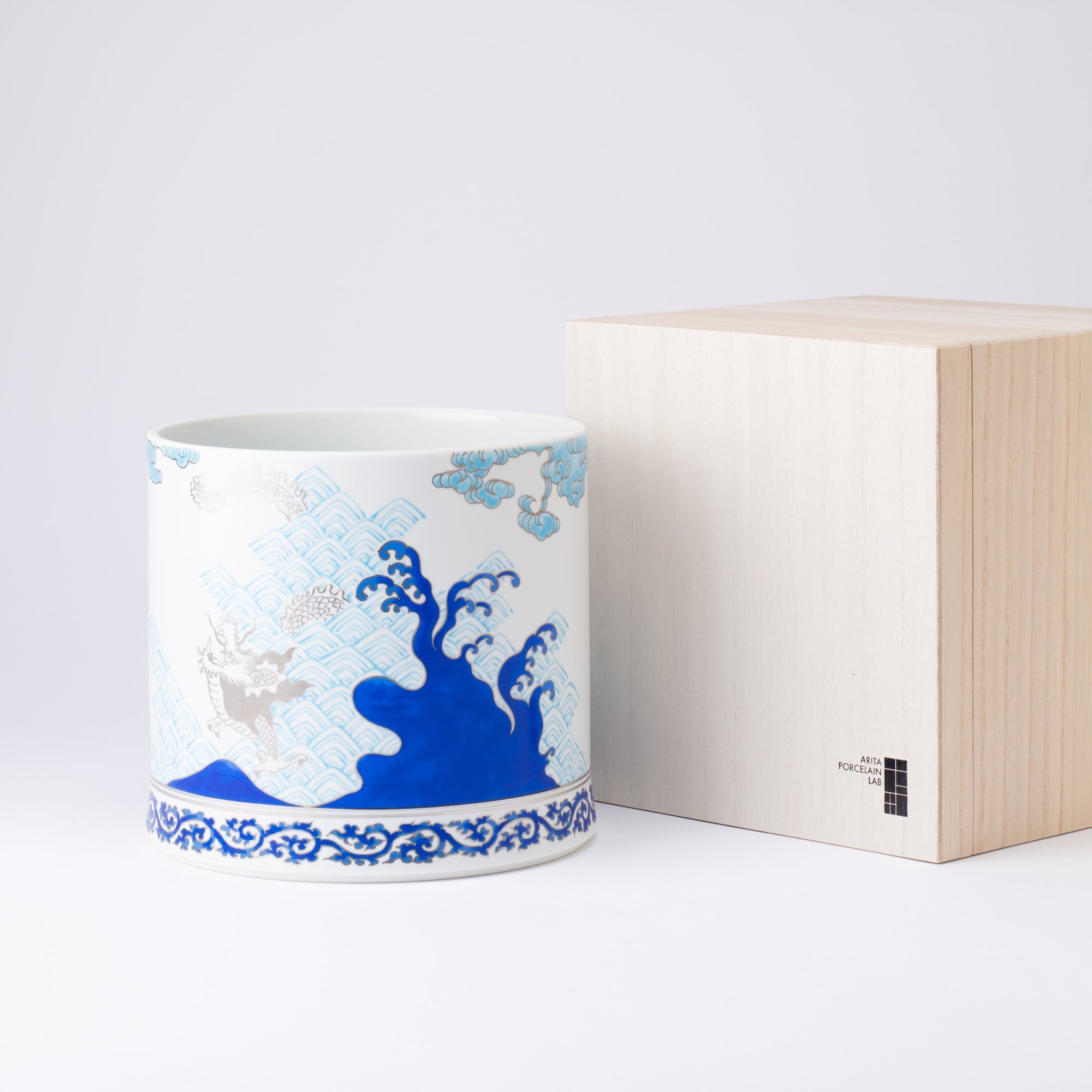 Arita Porcelain Lab Japan Blue Wave and Dragon Sake Cooler - MUSUBI KILN - Quality Japanese Tableware and Gift