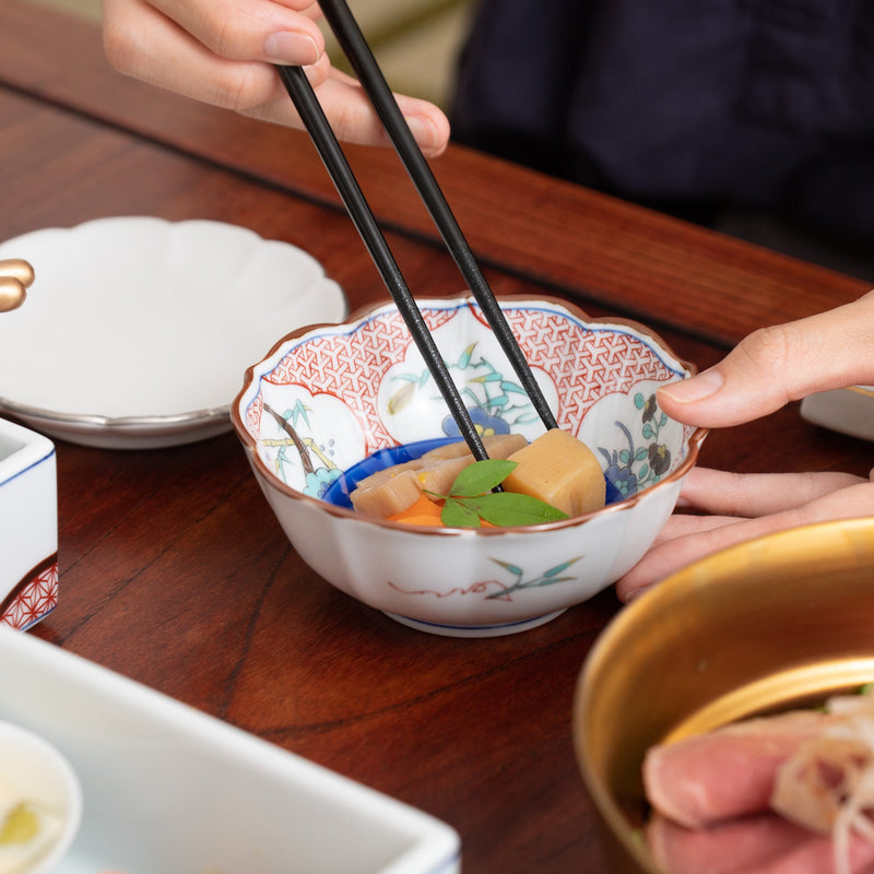 Arita Porcelain Lab Yazaemon Flower and Bird Kobachi Bowl - MUSUBI KILN - Quality Japanese Tableware and Gift