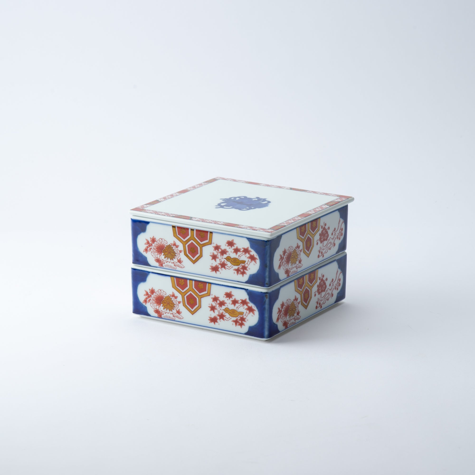 Arita Porcelain Lab Yazaemon Four Noble Flowers Two Tiers Jubako Bento Box - MUSUBI KILN - Quality Japanese Tableware and Gift