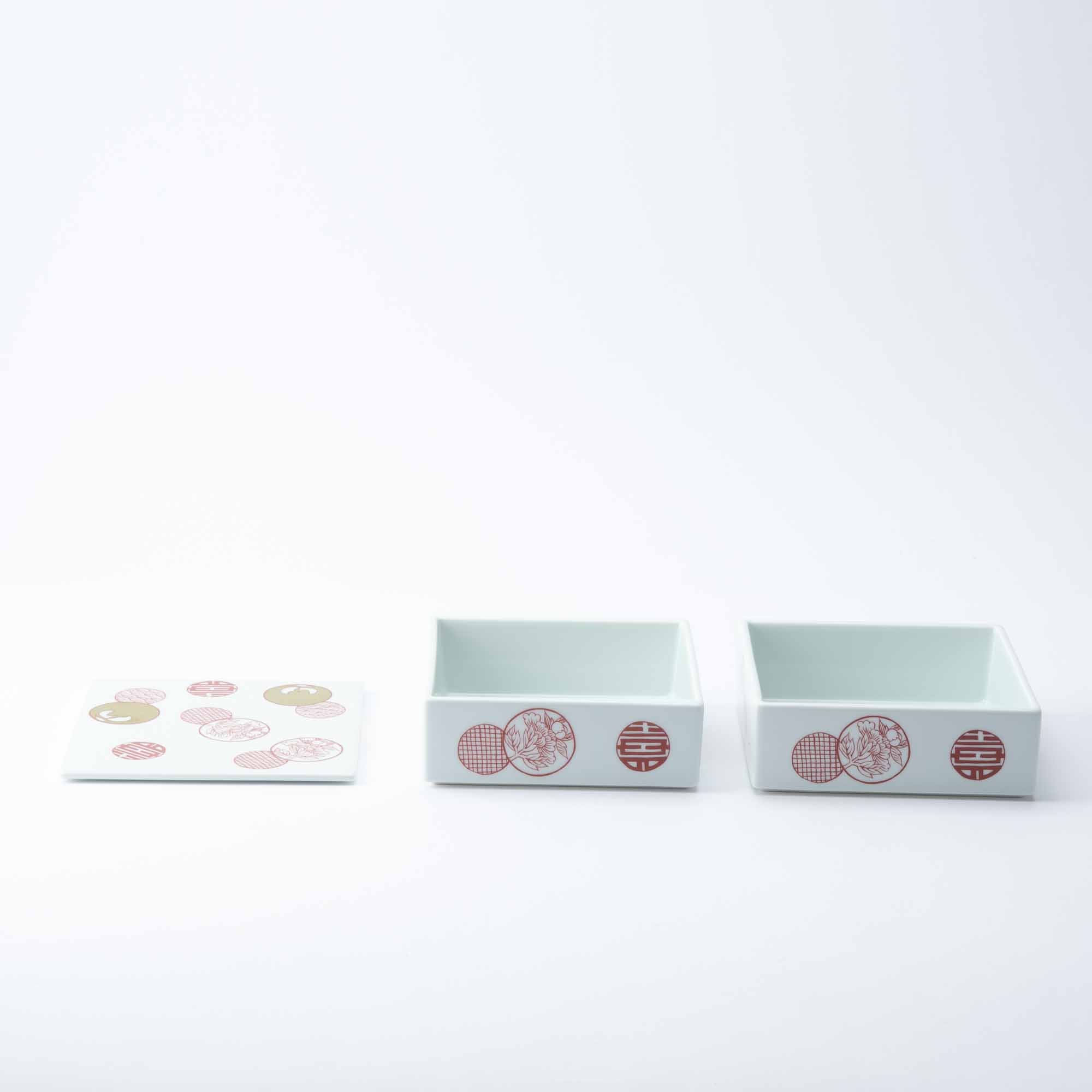 Arita Porcelain Lab Yazaemon Red Circle Pattern Two Tiers Jubako Bento Box - MUSUBI KILN - Quality Japanese Tableware and Gift