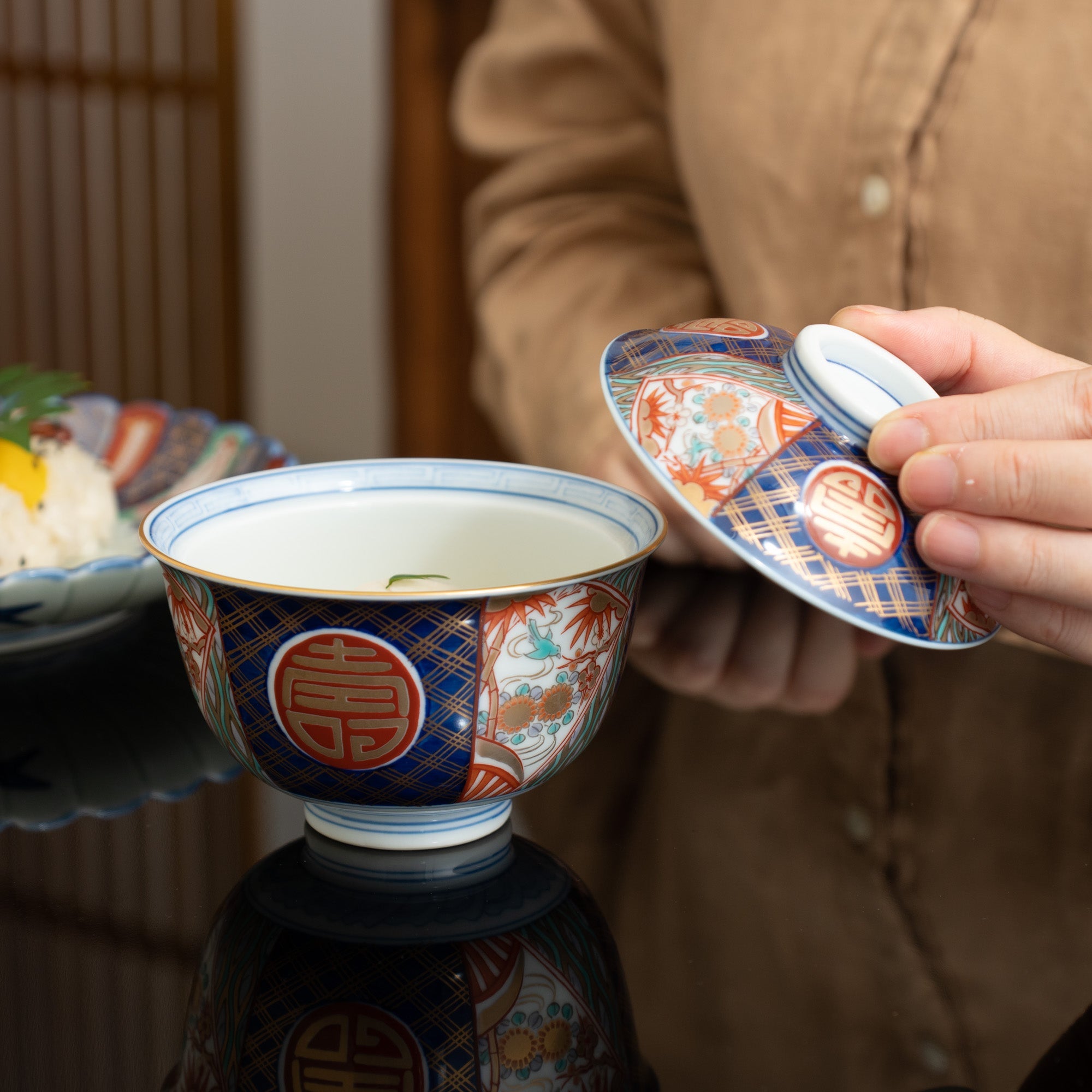 Arita Porcelain Lab Yazaemon Somenishiki "Kotobuki" Pattern Dessert Bowl - MUSUBI KILN - Quality Japanese Tableware and Gift