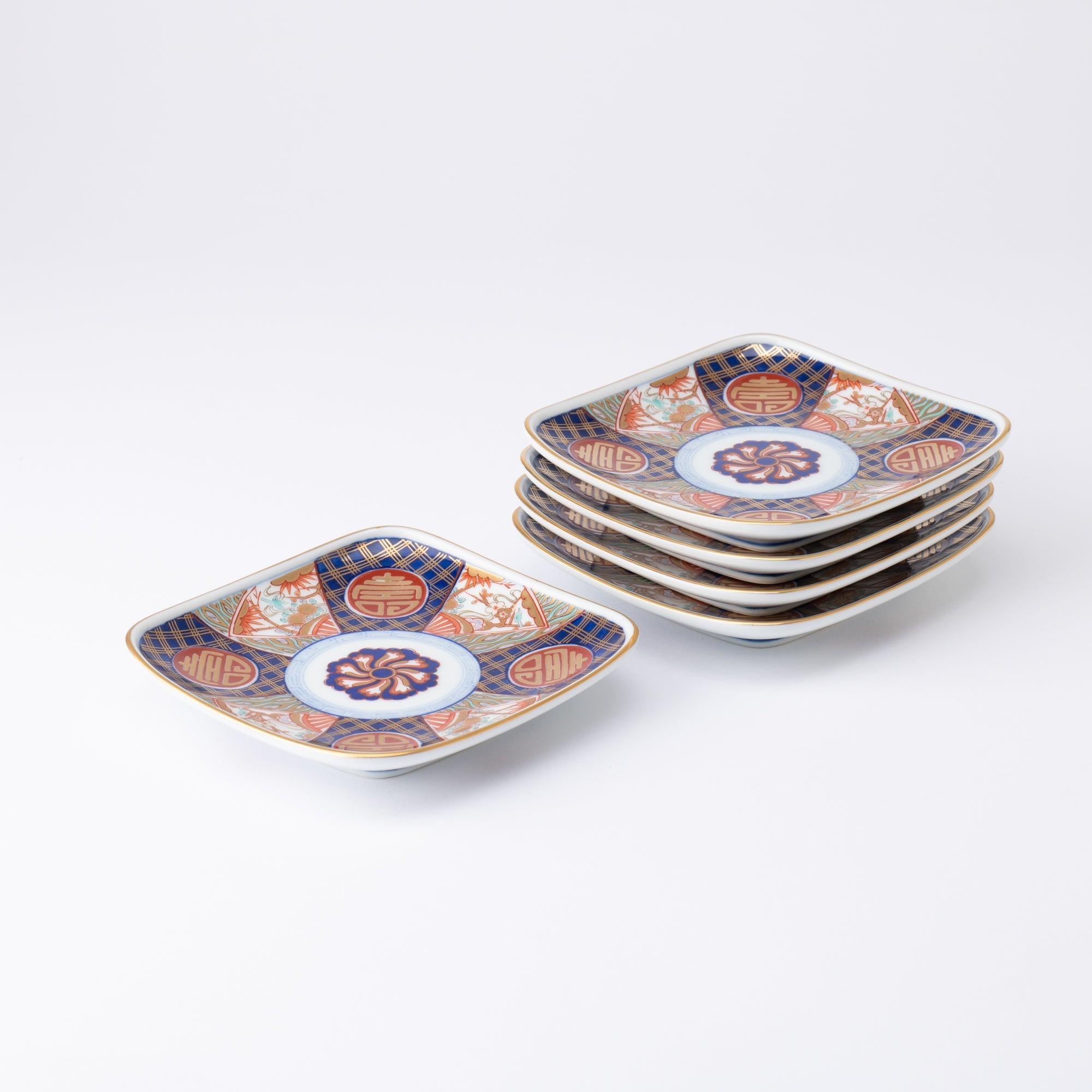 Arita Porcelain Lab Yazaemon Somenishiki "Kotobuki" Pattern Serving Plate Set - MUSUBI KILN - Quality Japanese Tableware and Gift