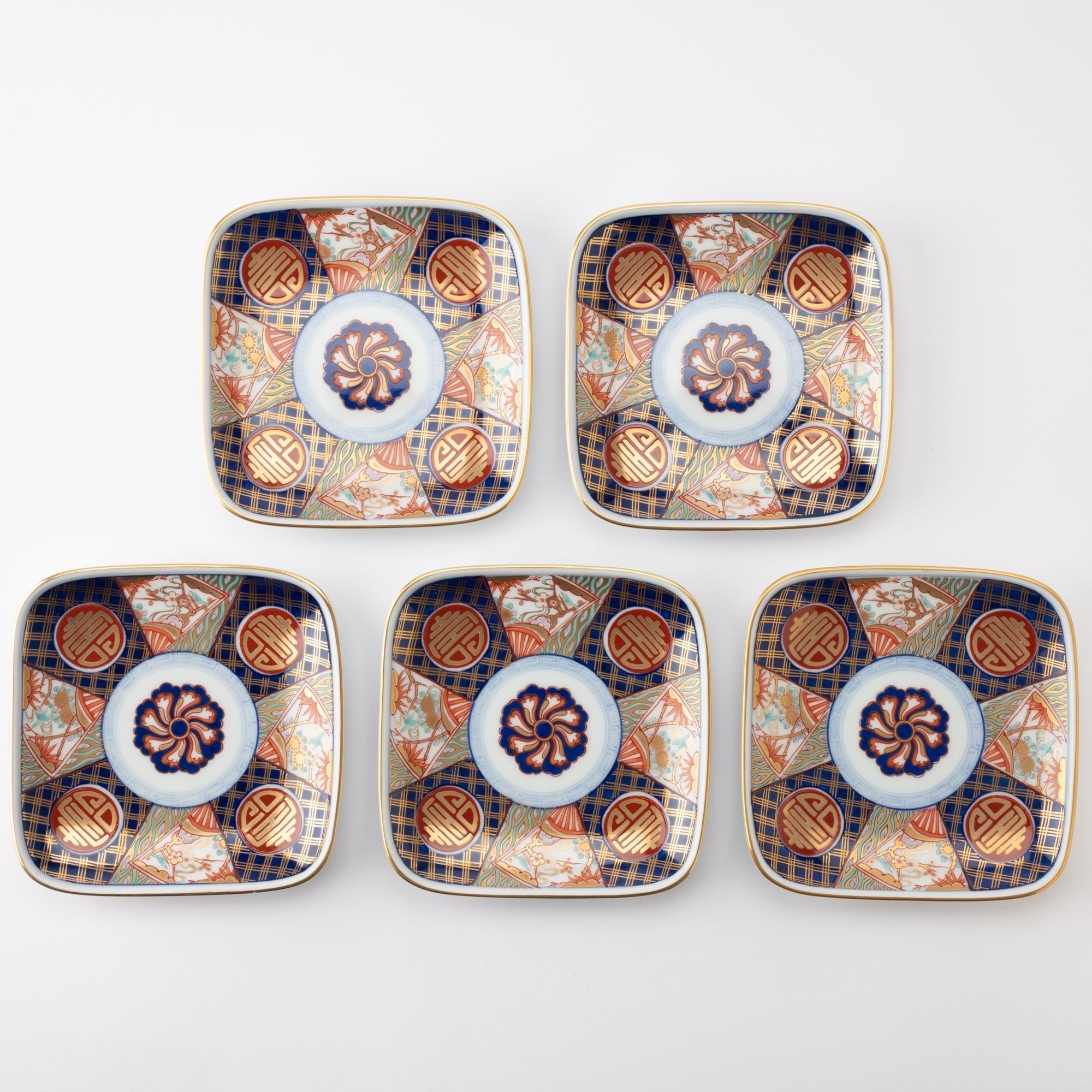 Arita Porcelain Lab Yazaemon Somenishiki "Kotobuki" Pattern Serving Plate Set - MUSUBI KILN - Quality Japanese Tableware and Gift