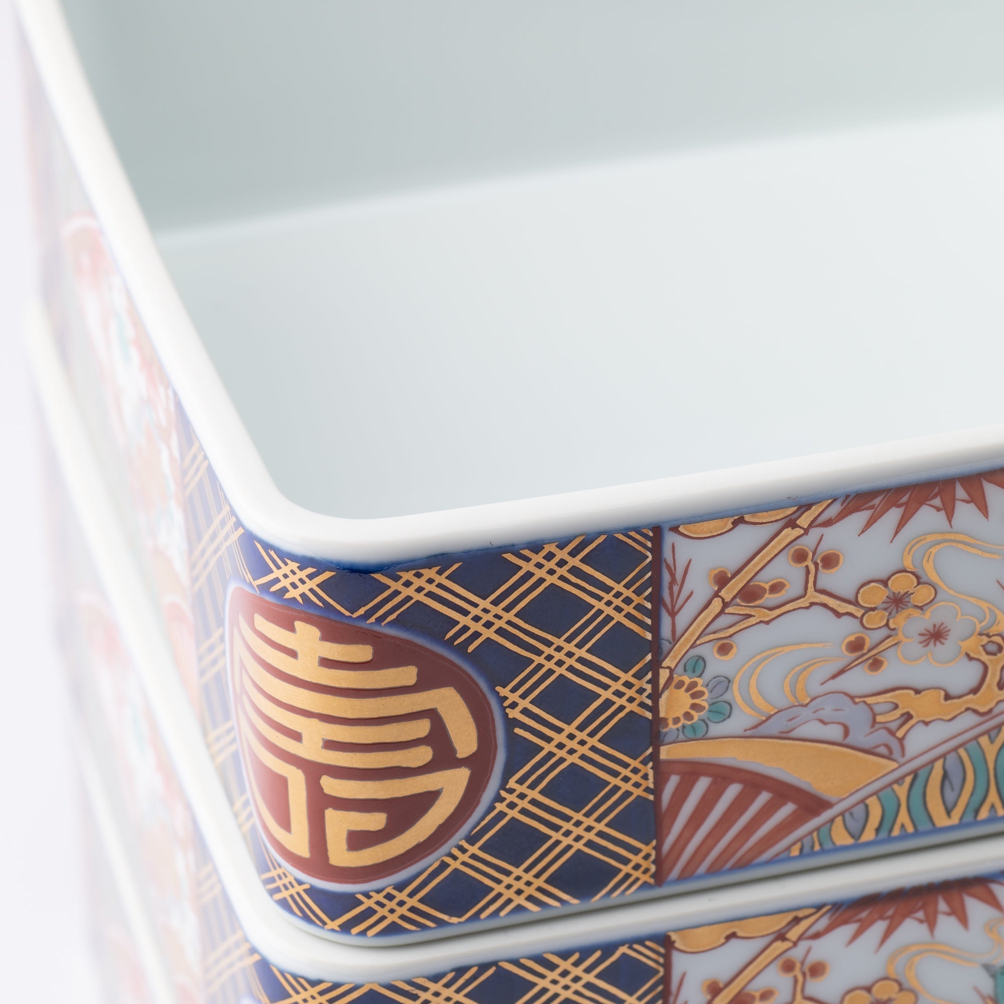 Arita Porcelain Lab Yazaemon Somenishiki "Kotobuki" Pattern Three - tier Food Box - MUSUBI KILN - Quality Japanese Tableware and Gift