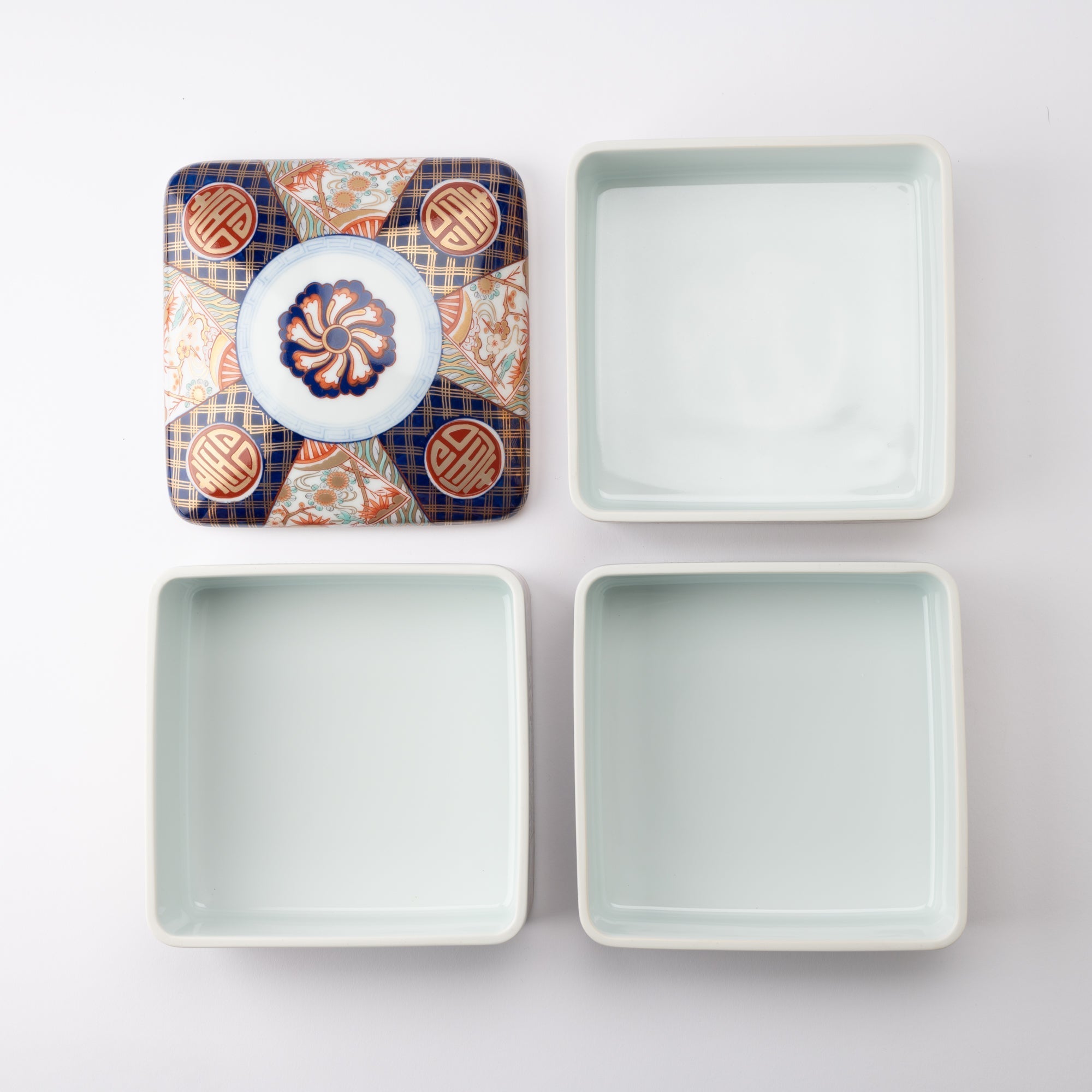 Arita Porcelain Lab Yazaemon Somenishiki "Kotobuki" Pattern Three - tier Food Box - MUSUBI KILN - Quality Japanese Tableware and Gift