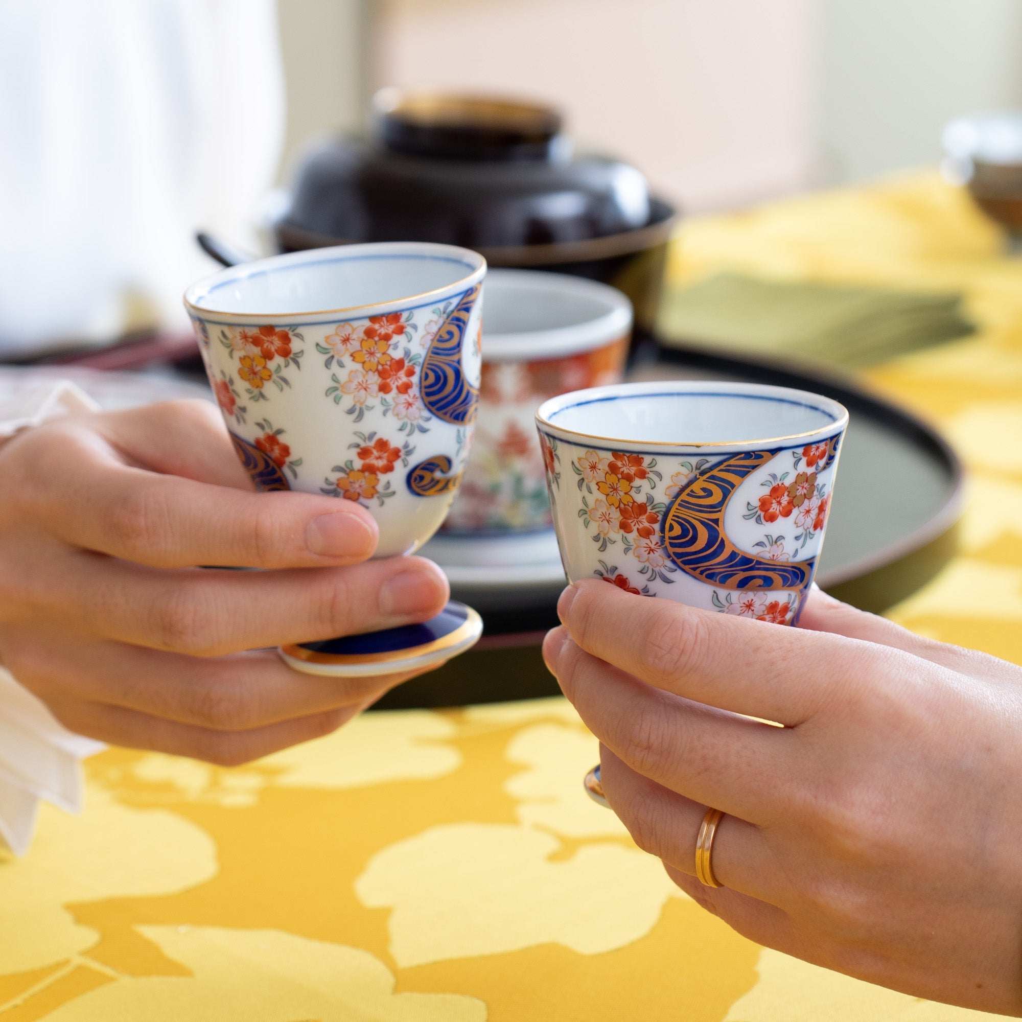 Arita Porcelain Lab Yazaemon Water Stream and Sakura Sake Goblet Cup - MUSUBI KILN - Quality Japanese Tableware and Gift