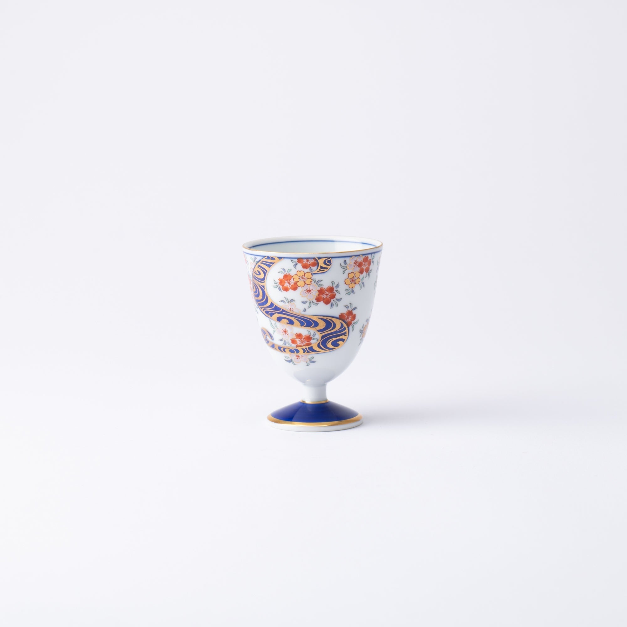 Arita Porcelain Lab Yazaemon Water Stream and Sakura Sake Goblet Cup - MUSUBI KILN - Quality Japanese Tableware and Gift