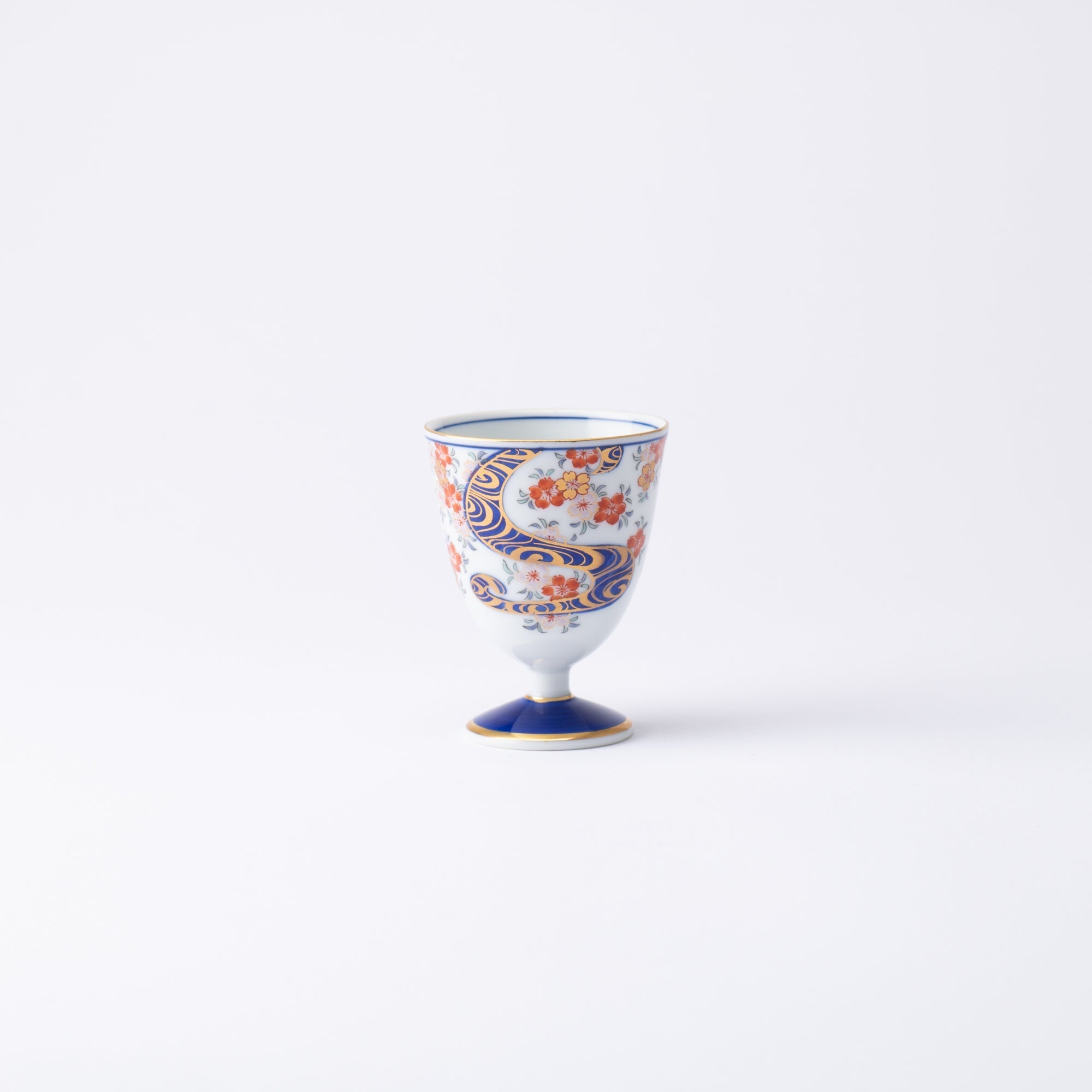 Arita Porcelain Lab Yazaemon Water Stream and Sakura Sake Goblet Cup - MUSUBI KILN - Quality Japanese Tableware and Gift