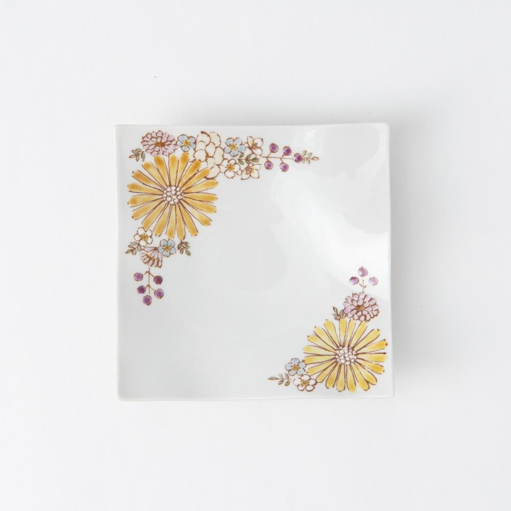 Atelier Yu Brilliant Flower Kutani Square Plate S - MUSUBI KILN - Quality Japanese Tableware and Gift