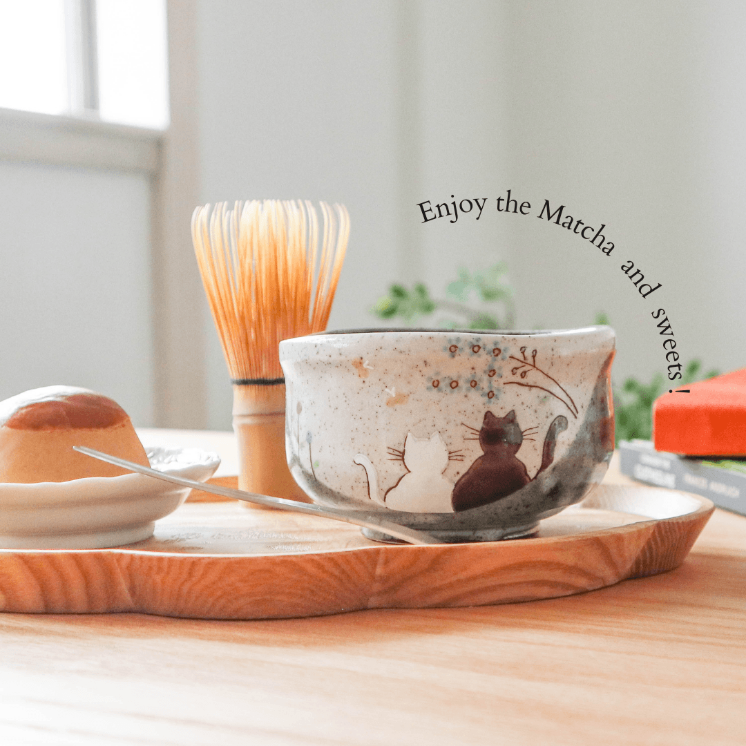 Atelier Yu Cats In Sunny Spot Kutani Matcha Bowl Chawan - MUSUBI KILN - Quality Japanese Tableware and Gift