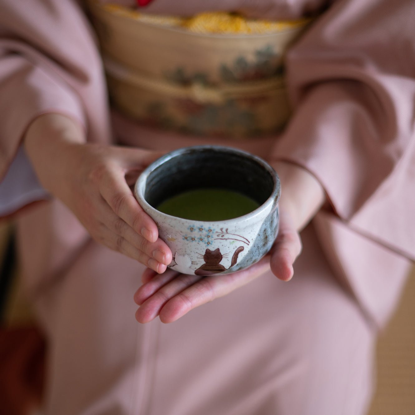 Atelier Yu Cats In Sunny Spot Kutani Matcha Bowl Chawan - MUSUBI KILN - Quality Japanese Tableware and Gift