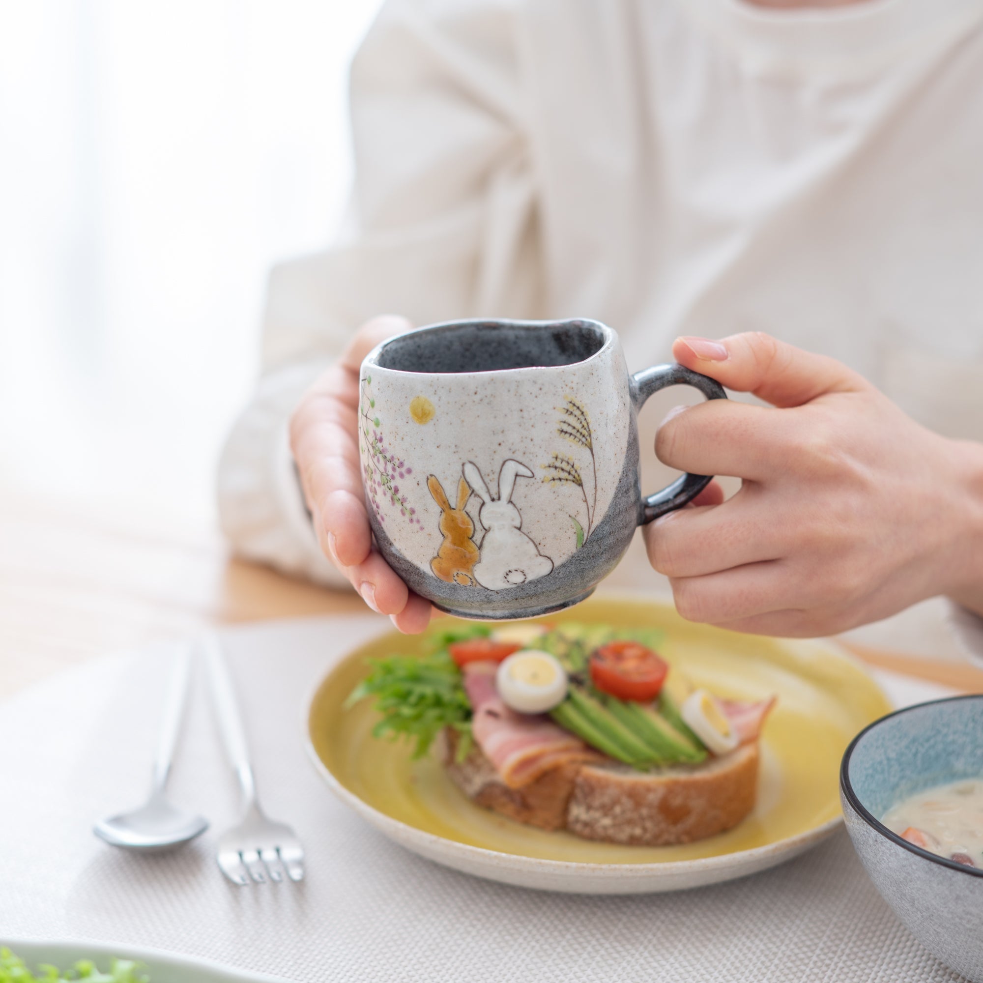 Atelier Yu Rabbits In Sunny Spot Kutani Mug - MUSUBI KILN - Quality Japanese Tableware and Gift