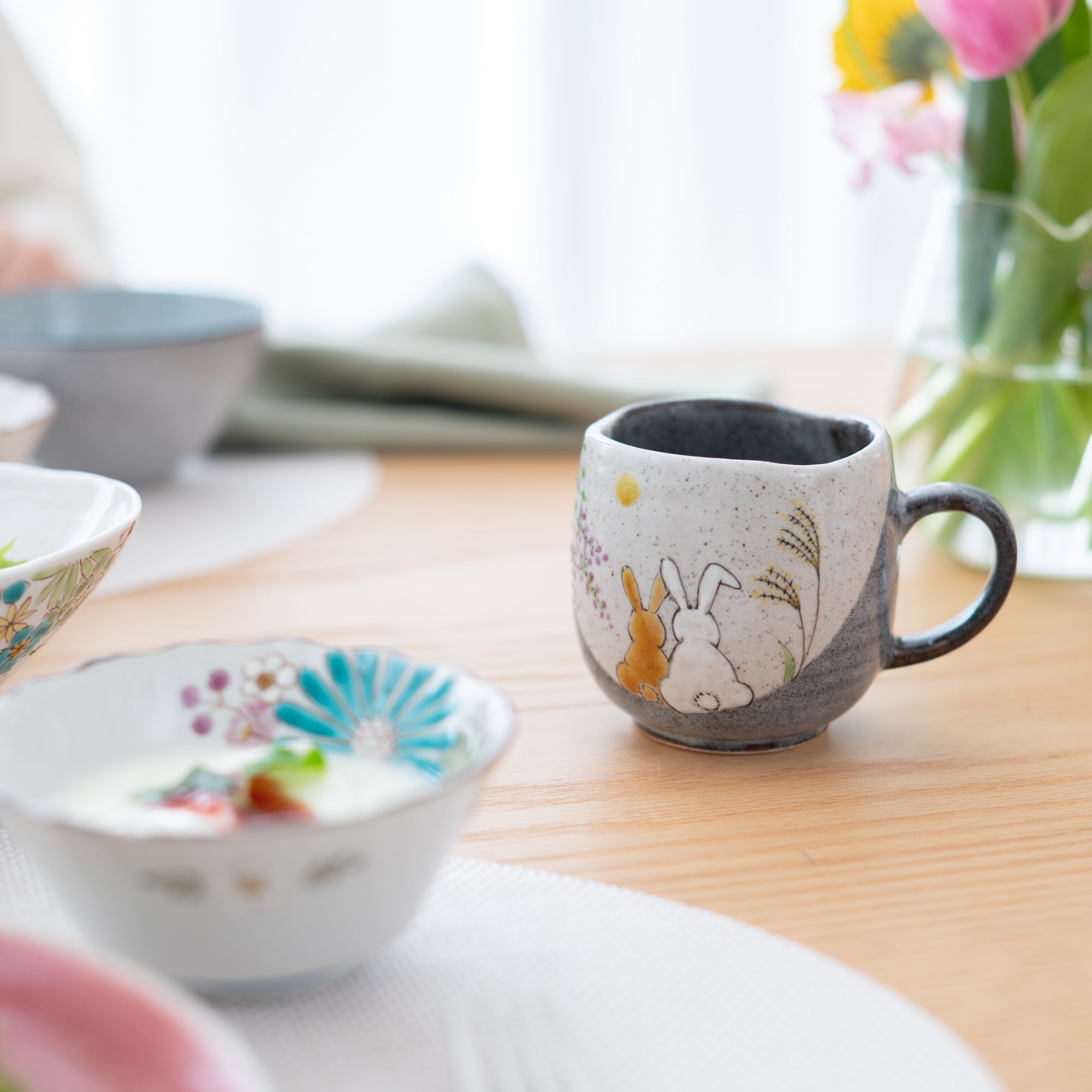 Atelier Yu Rabbits In Sunny Spot Kutani Mug - MUSUBI KILN - Quality Japanese Tableware and Gift