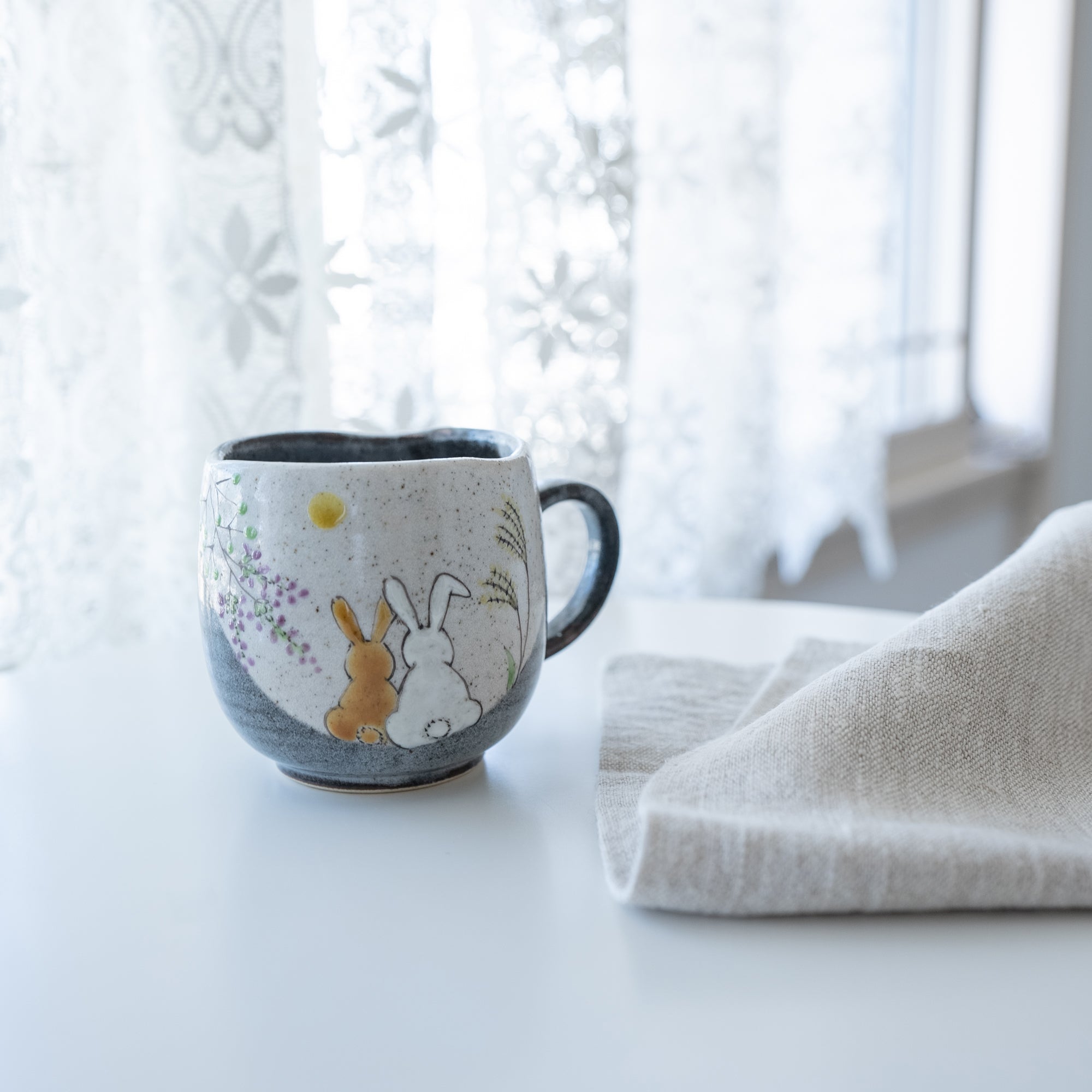 Atelier Yu Rabbits In Sunny Spot Kutani Mug - MUSUBI KILN - Quality Japanese Tableware and Gift