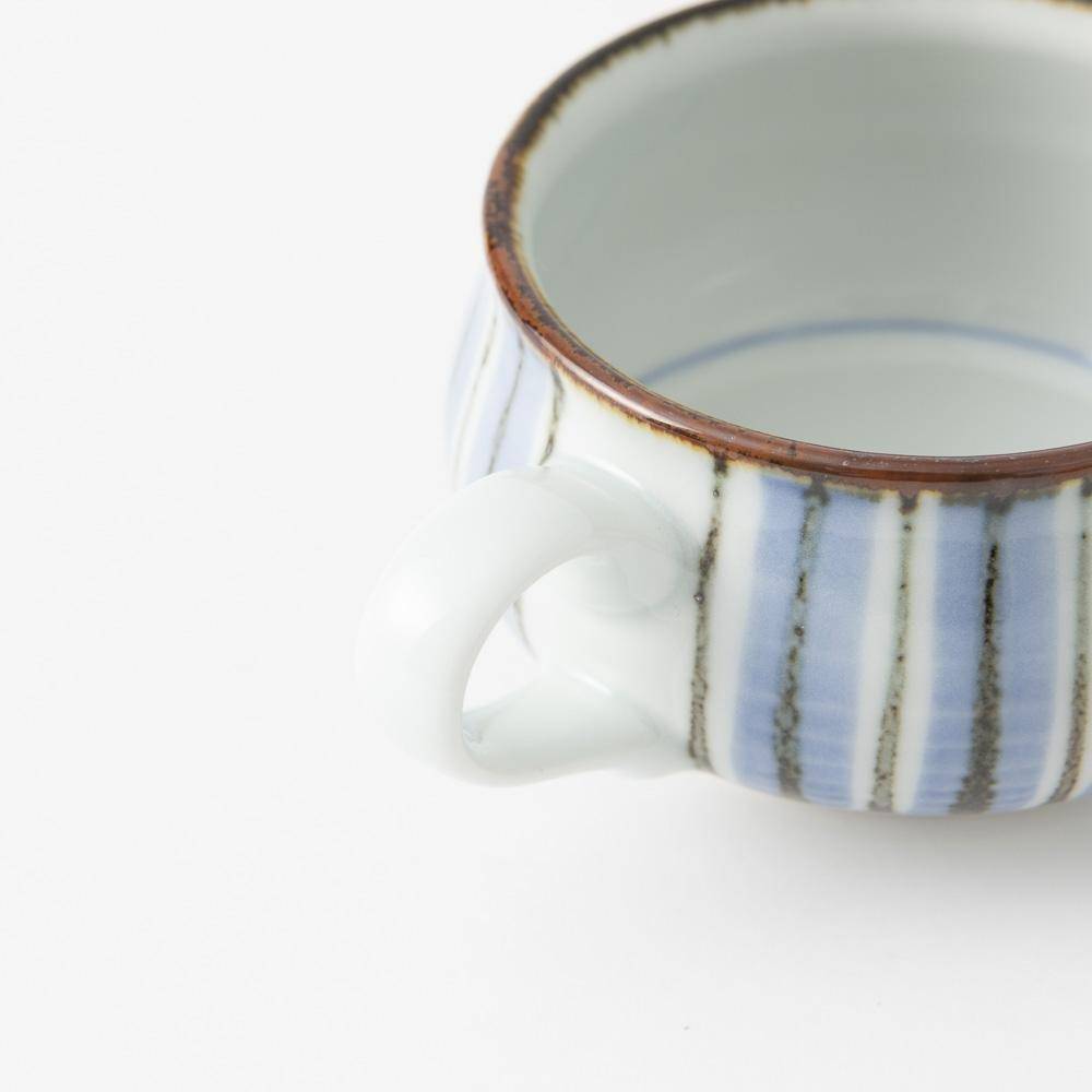 Baizan Kiln Blue Stripe Tobe Soup Cup - MUSUBI KILN - Quality Japanese Tableware and Gift