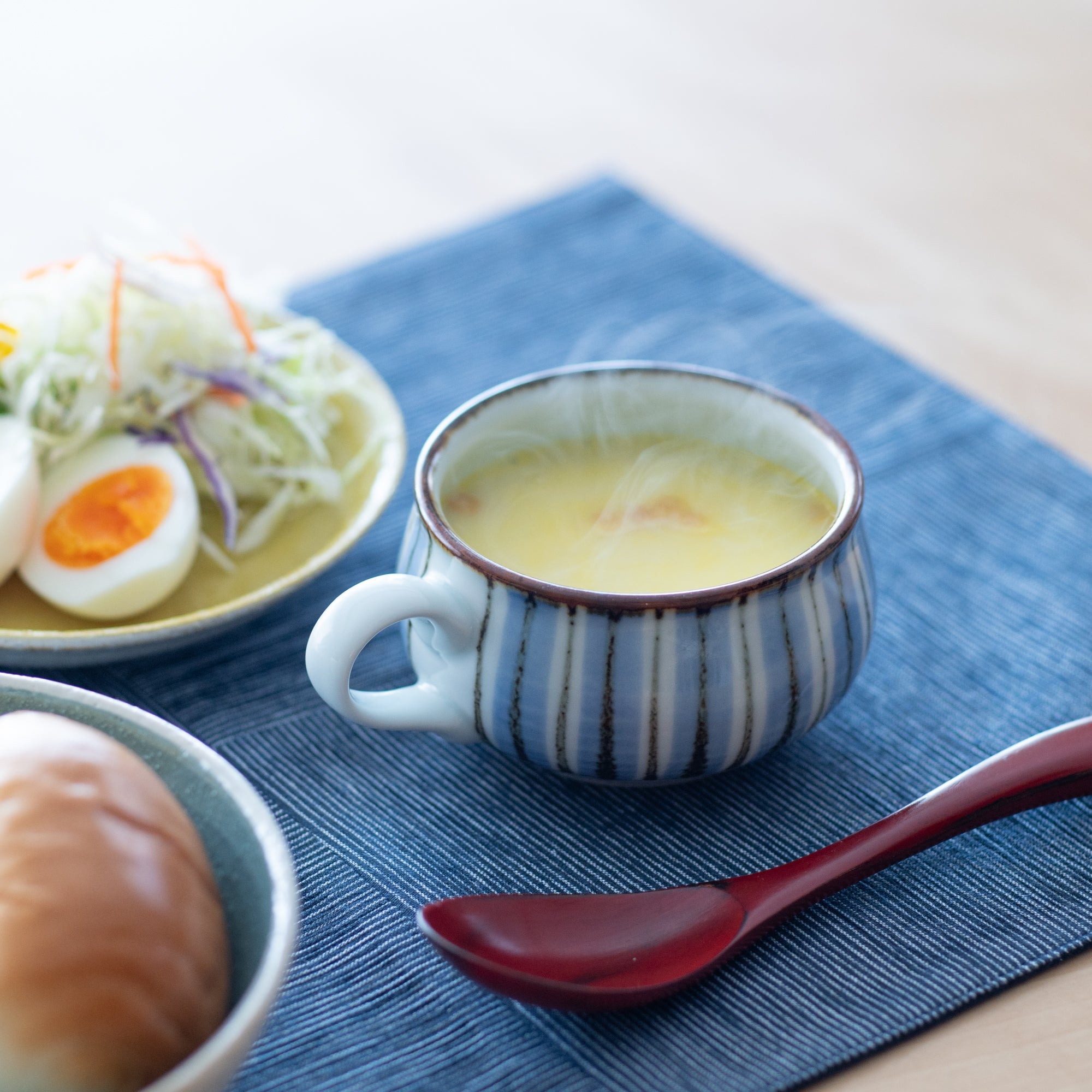 Baizan Kiln Blue Stripe Tobe Soup Cup - MUSUBI KILN - Quality Japanese Tableware and Gift