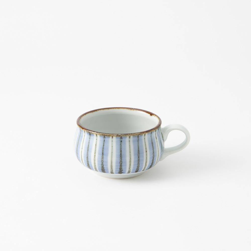 Baizan Kiln Blue Stripe Tobe Soup Cup - MUSUBI KILN - Quality Japanese Tableware and Gift