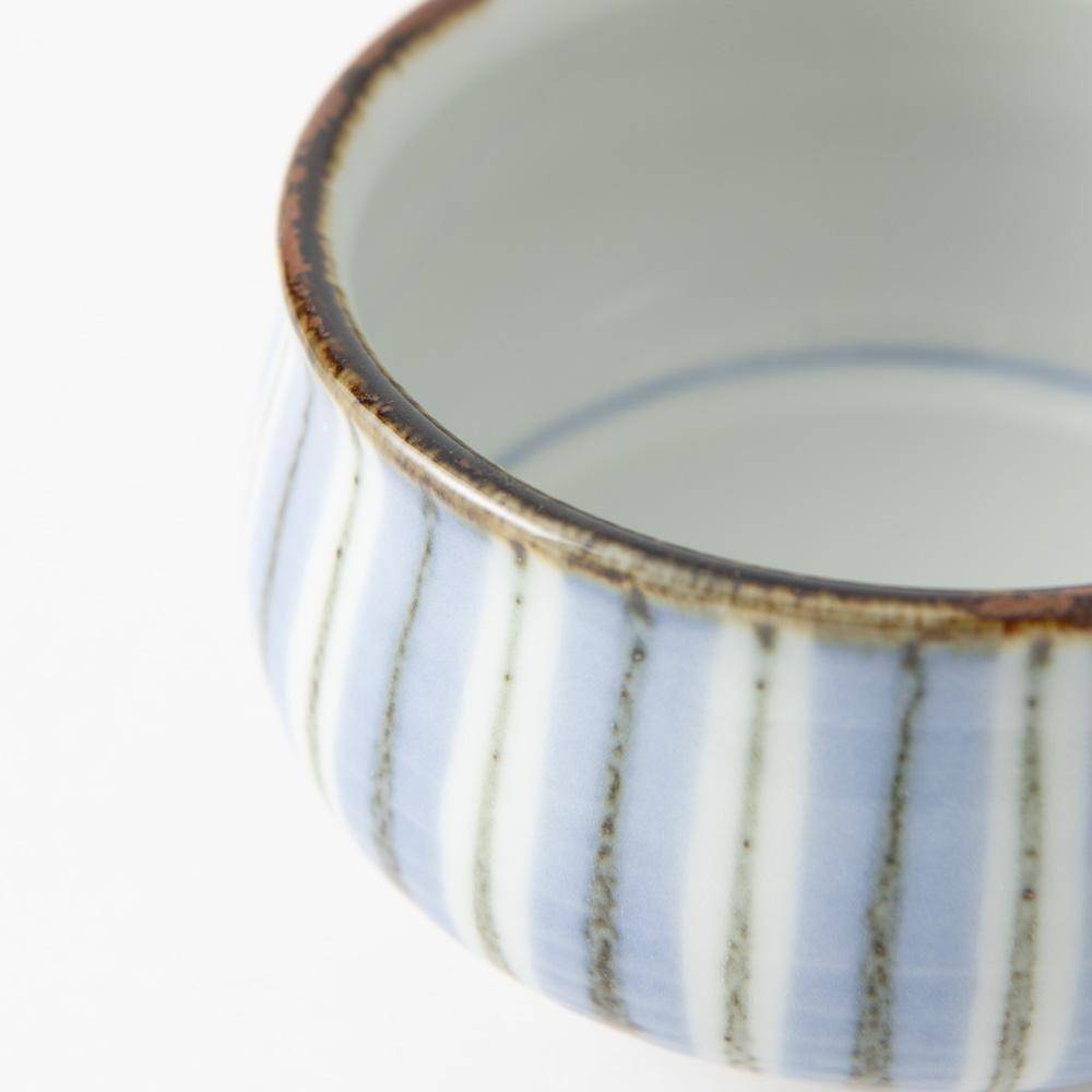 Baizan Kiln Blue Stripe Tobe Soup Cup - MUSUBI KILN - Quality Japanese Tableware and Gift