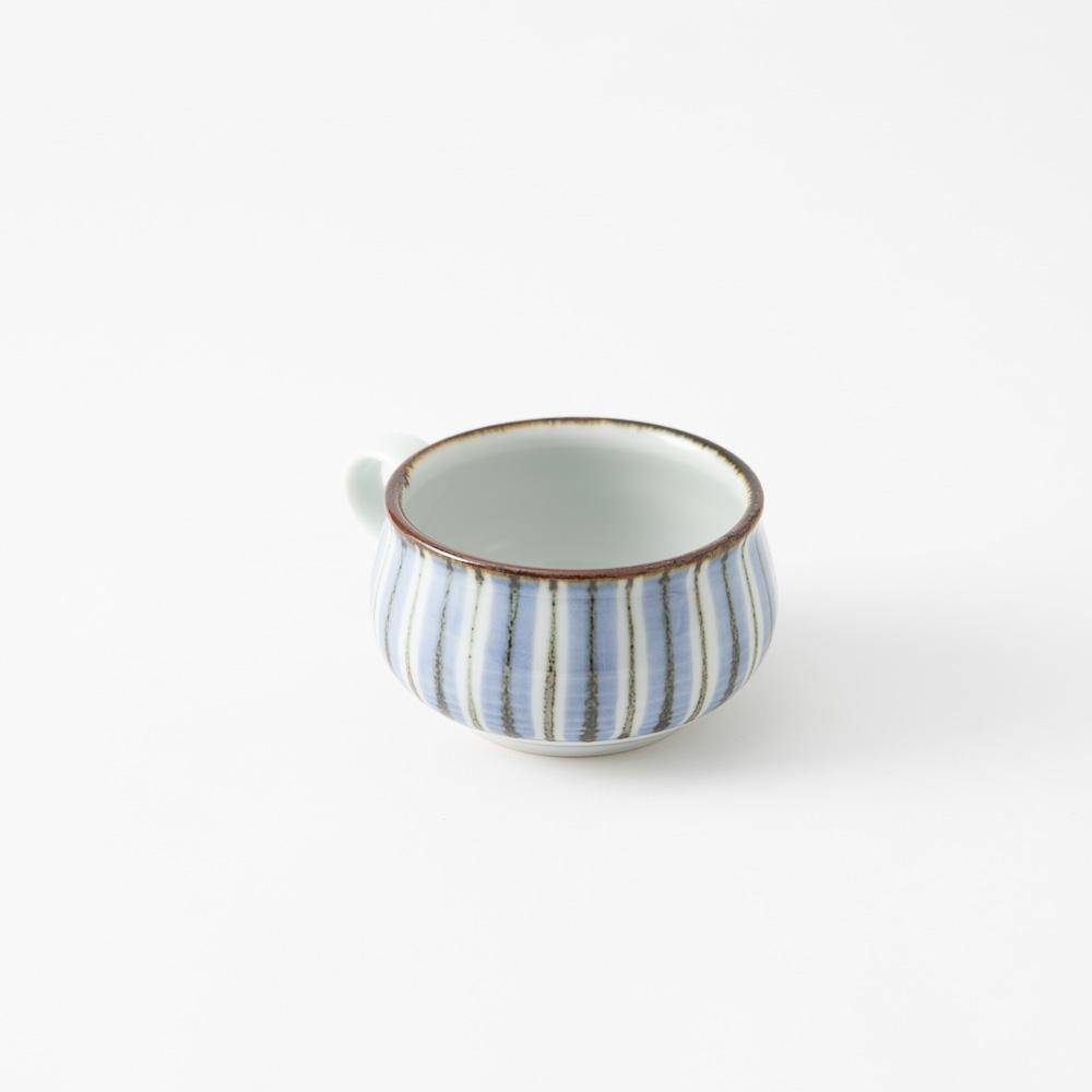 Baizan Kiln Blue Stripe Tobe Soup Cup - MUSUBI KILN - Quality Japanese Tableware and Gift