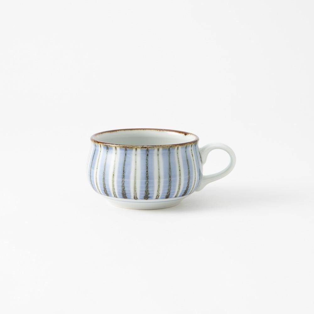 Baizan Kiln Blue Stripe Tobe Soup Cup - MUSUBI KILN - Quality Japanese Tableware and Gift