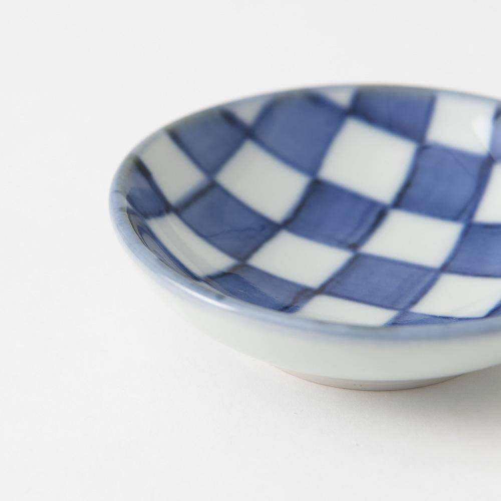 Baizan Kiln Checked Pattern Tobe Sauce Plate - MUSUBI KILN - Quality Japanese Tableware and Gift