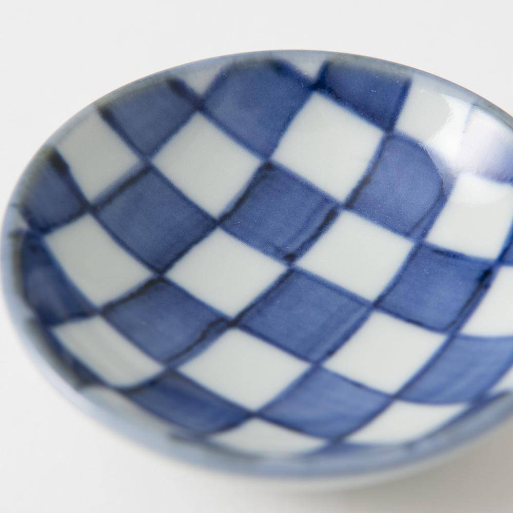 Baizan Kiln Checked Pattern Tobe Sauce Plate - MUSUBI KILN - Quality Japanese Tableware and Gift