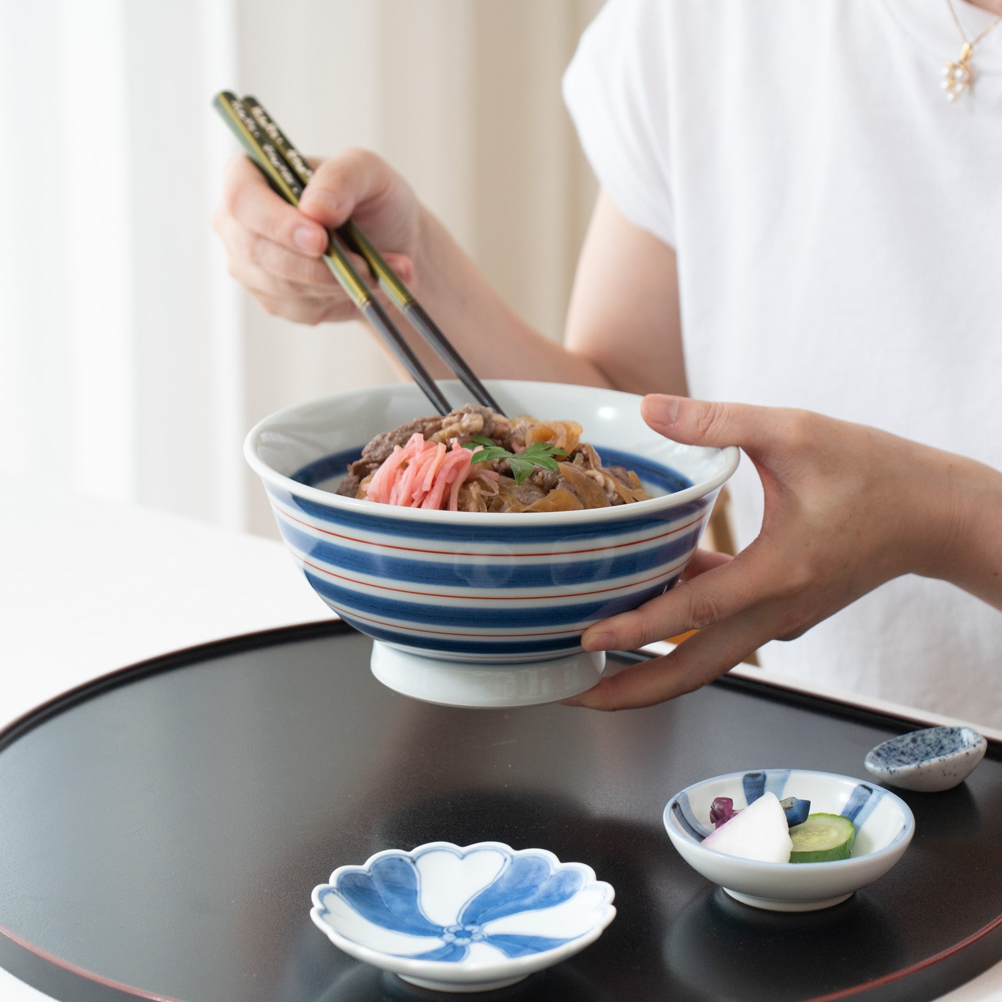 Baizan Kiln Gosu and Red Line Tobe Donburi Bowl S - MUSUBI KILN - Quality Japanese Tableware and Gift