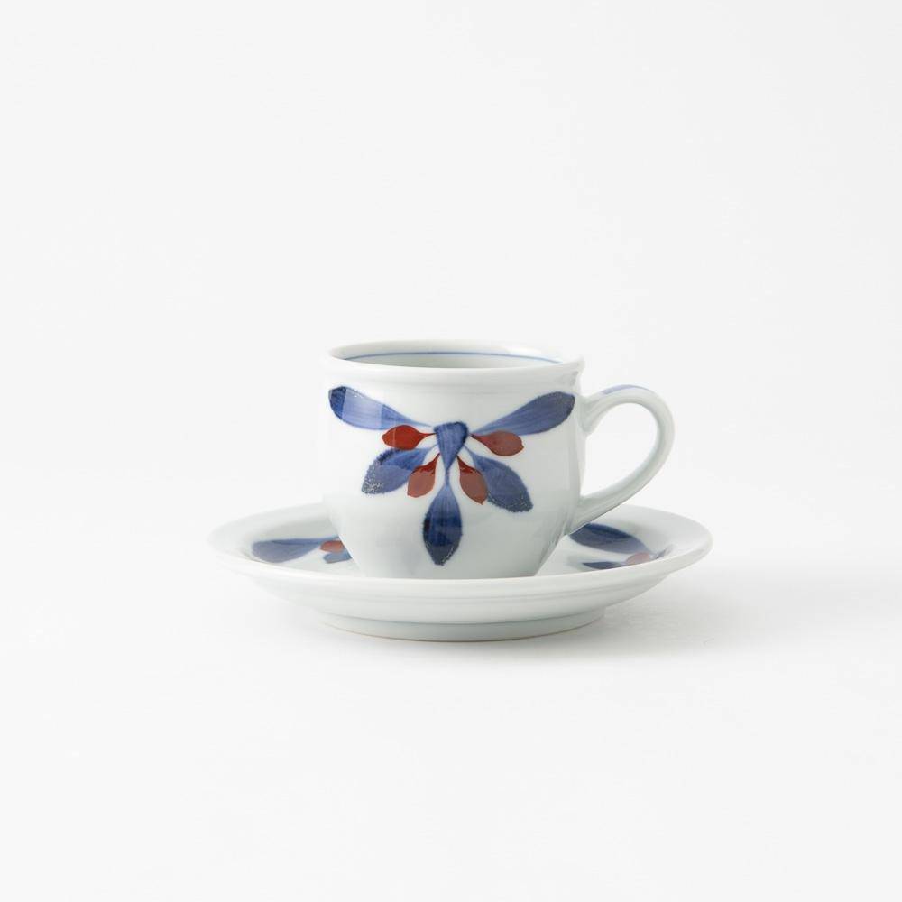 Baizan Kiln GOSU Red Chrysanthemum Cup and Saucer - MUSUBI KILN - Quality Japanese Tableware and Gift