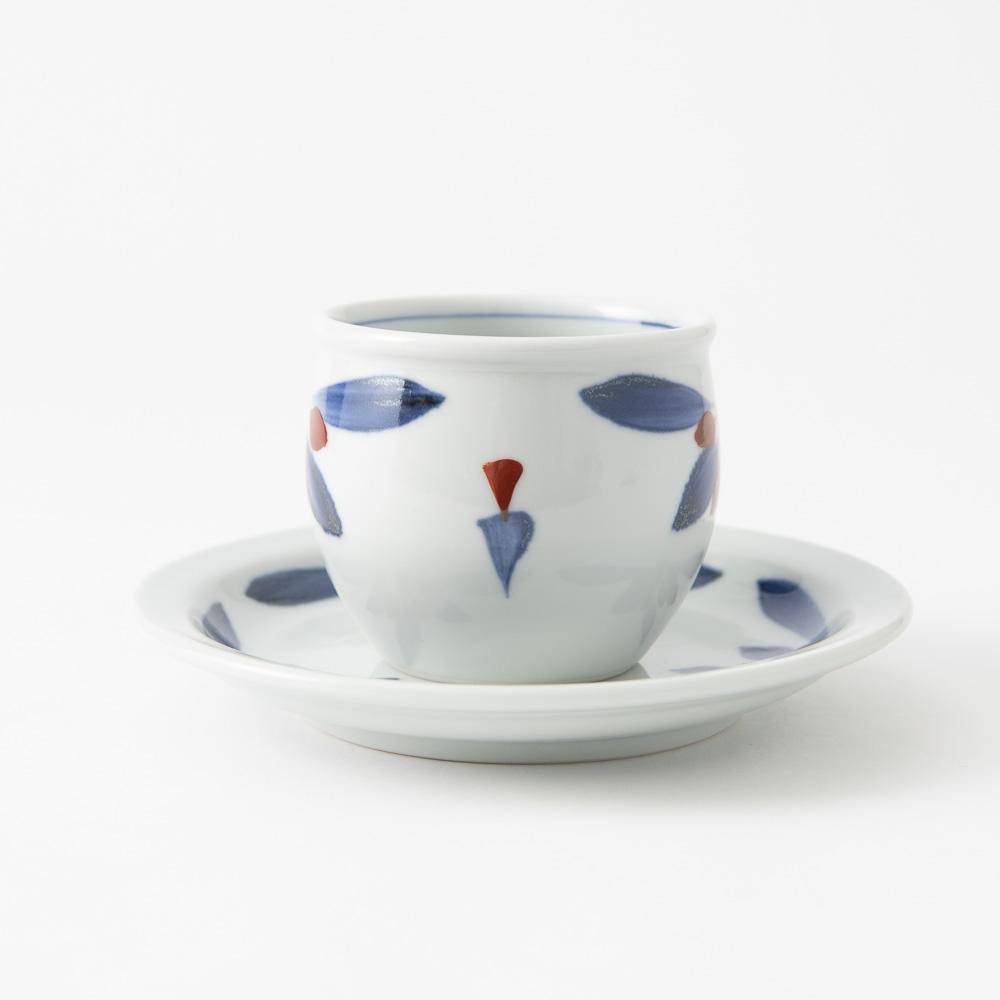 Baizan Kiln GOSU Red Chrysanthemum Cup and Saucer - MUSUBI KILN - Quality Japanese Tableware and Gift