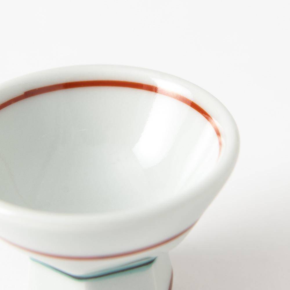 Baizan Kiln Red and Green Stripes Tobe Sakazuki Sake Cup - MUSUBI KILN - Quality Japanese Tableware and Gift