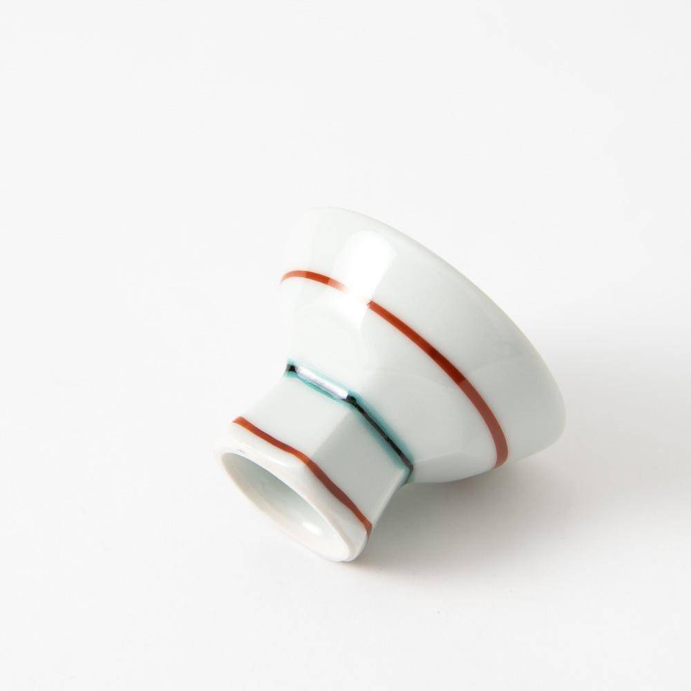 Baizan Kiln Red and Green Stripes Tobe Sakazuki Sake Cup - MUSUBI KILN - Quality Japanese Tableware and Gift