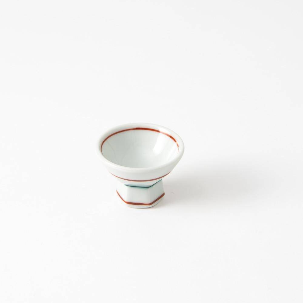 Baizan Kiln Red and Green Stripes Tobe Sakazuki Sake Cup - MUSUBI KILN - Quality Japanese Tableware and Gift