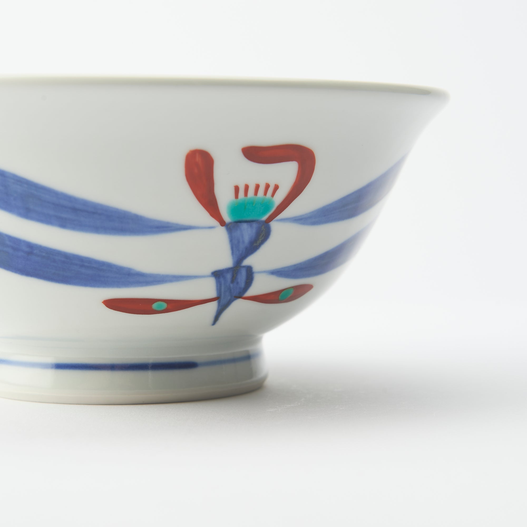 Baizan Kiln Red Flower and Dragonfly Tobe Donburi Bowl M - MUSUBI KILN - Quality Japanese Tableware and Gift