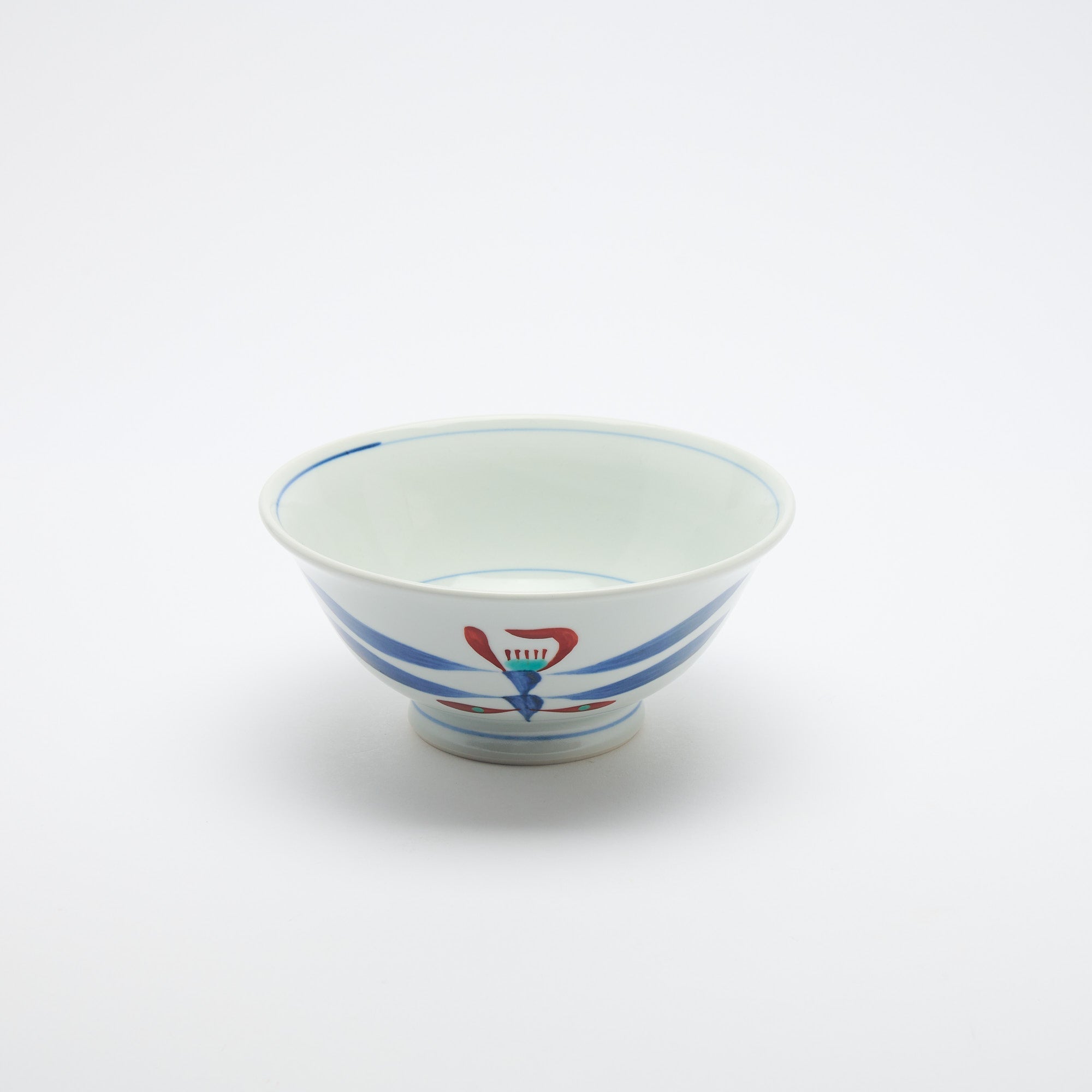 Baizan Kiln Red Flower and Dragonfly Tobe Donburi Bowl M - MUSUBI KILN - Quality Japanese Tableware and Gift