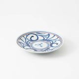 Baizan Kiln Red Line Arabesque Tobe Round Plate L - MUSUBI KILN - Quality Japanese Tableware and Gift