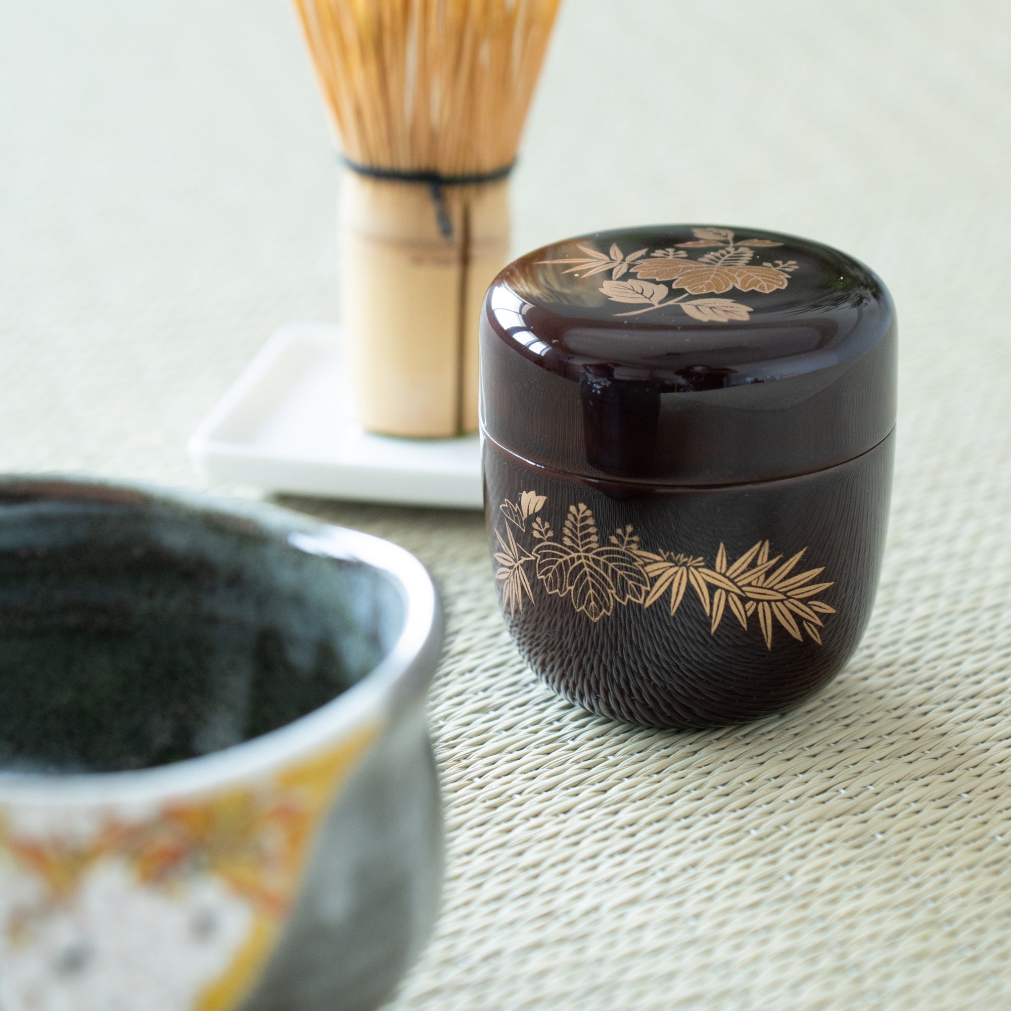 Bamboo Grass and Paulownia Yamanaka Lacquerware Natsume Matcha Container - MUSUBI KILN - Quality Japanese Tableware and Gift