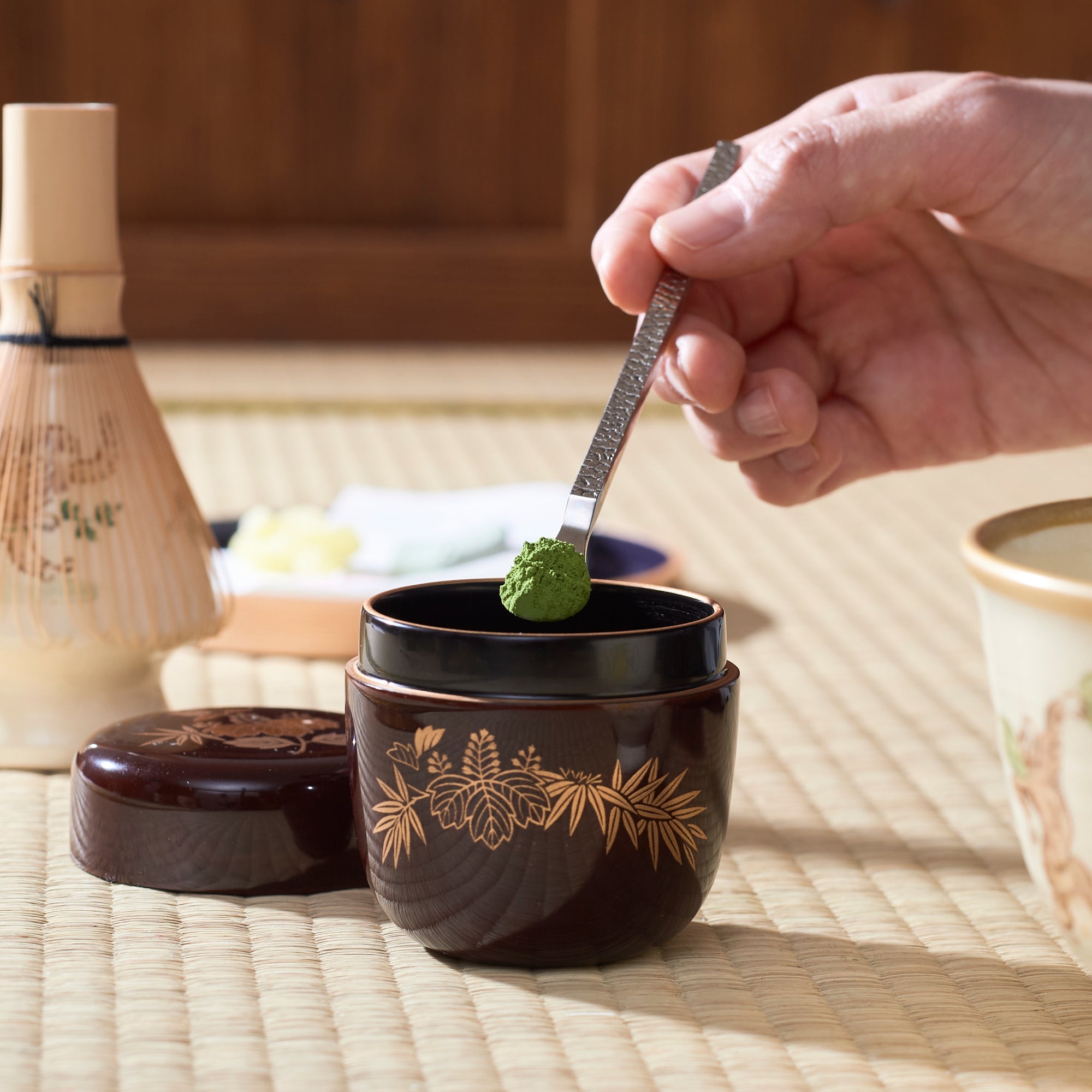 Bamboo Grass and Paulownia Yamanaka Lacquerware Natsume Matcha Container - MUSUBI KILN - Quality Japanese Tableware and Gift