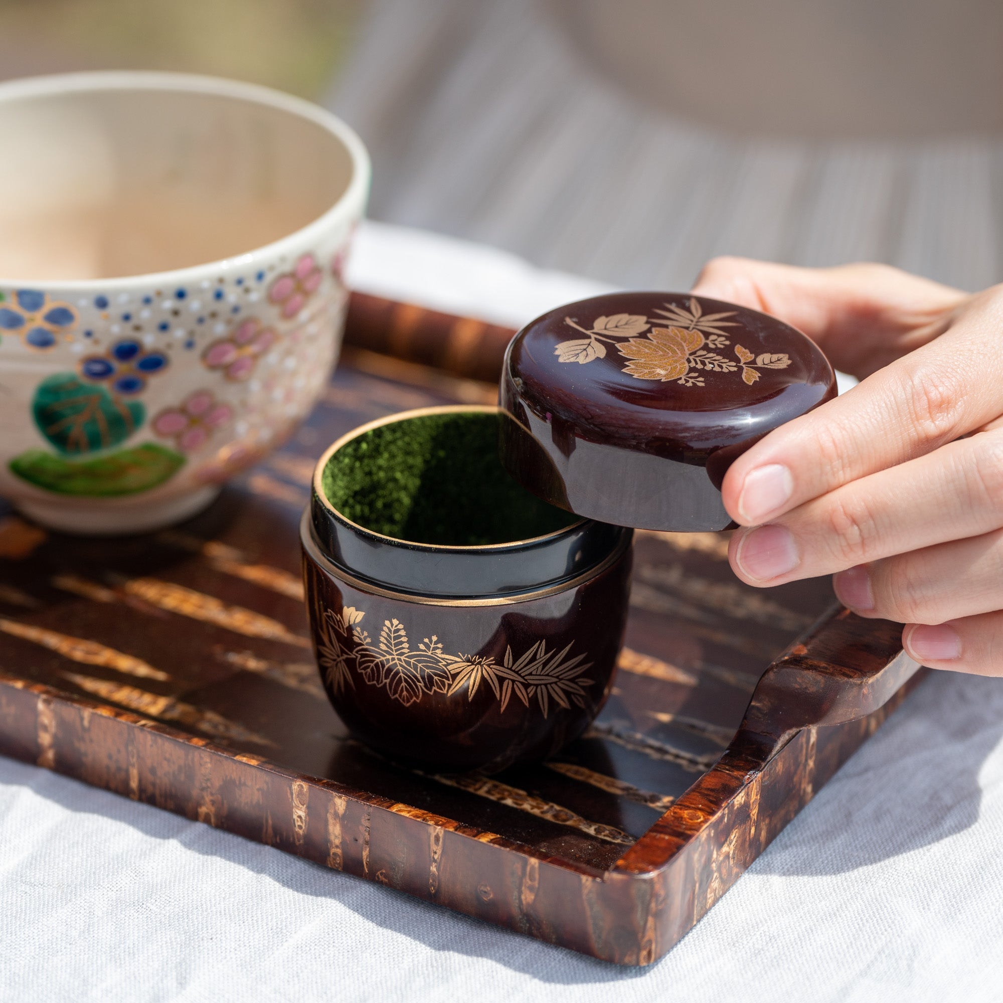 Bamboo Grass and Paulownia Yamanaka Lacquerware Natsume Matcha Container - MUSUBI KILN - Quality Japanese Tableware and Gift