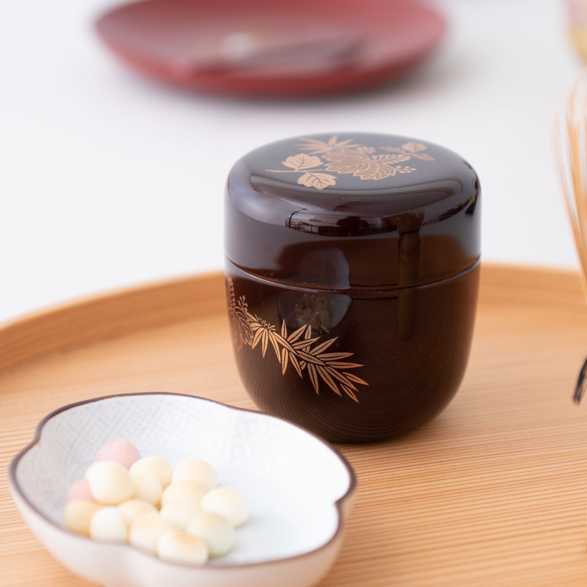 Bamboo Grass and Paulownia Yamanaka Lacquerware Natsume Matcha Container - MUSUBI KILN - Quality Japanese Tableware and Gift