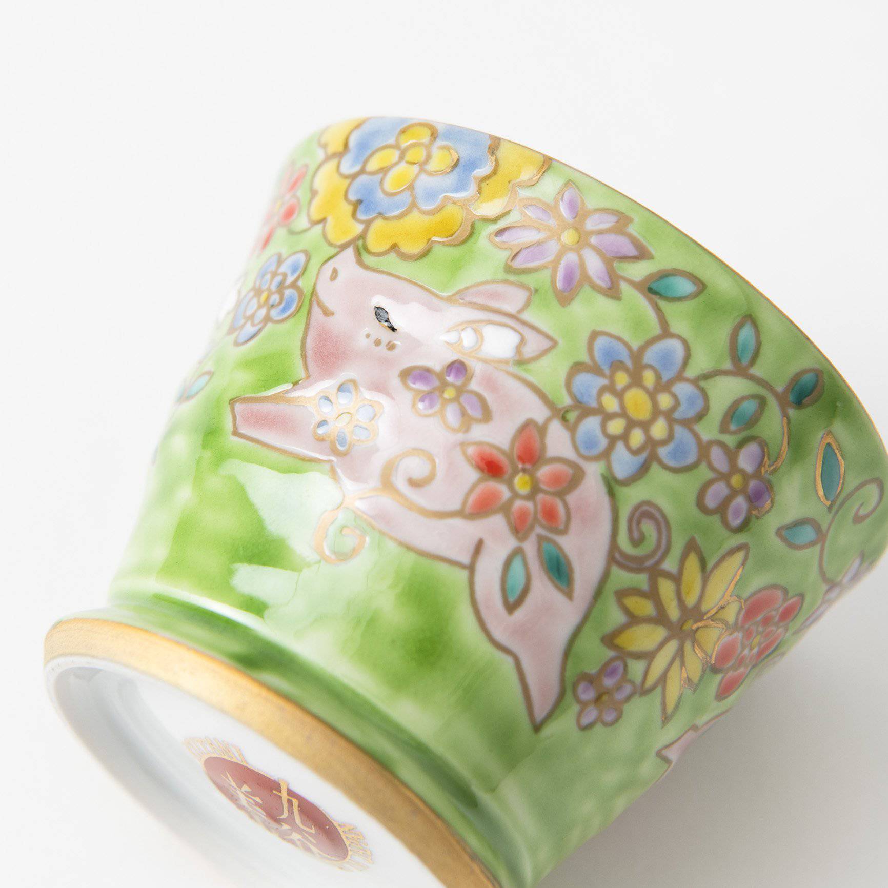 Bizan Kiln Baby Pig Kutani Teacup - MUSUBI KILN - Quality Japanese Tableware and Gift