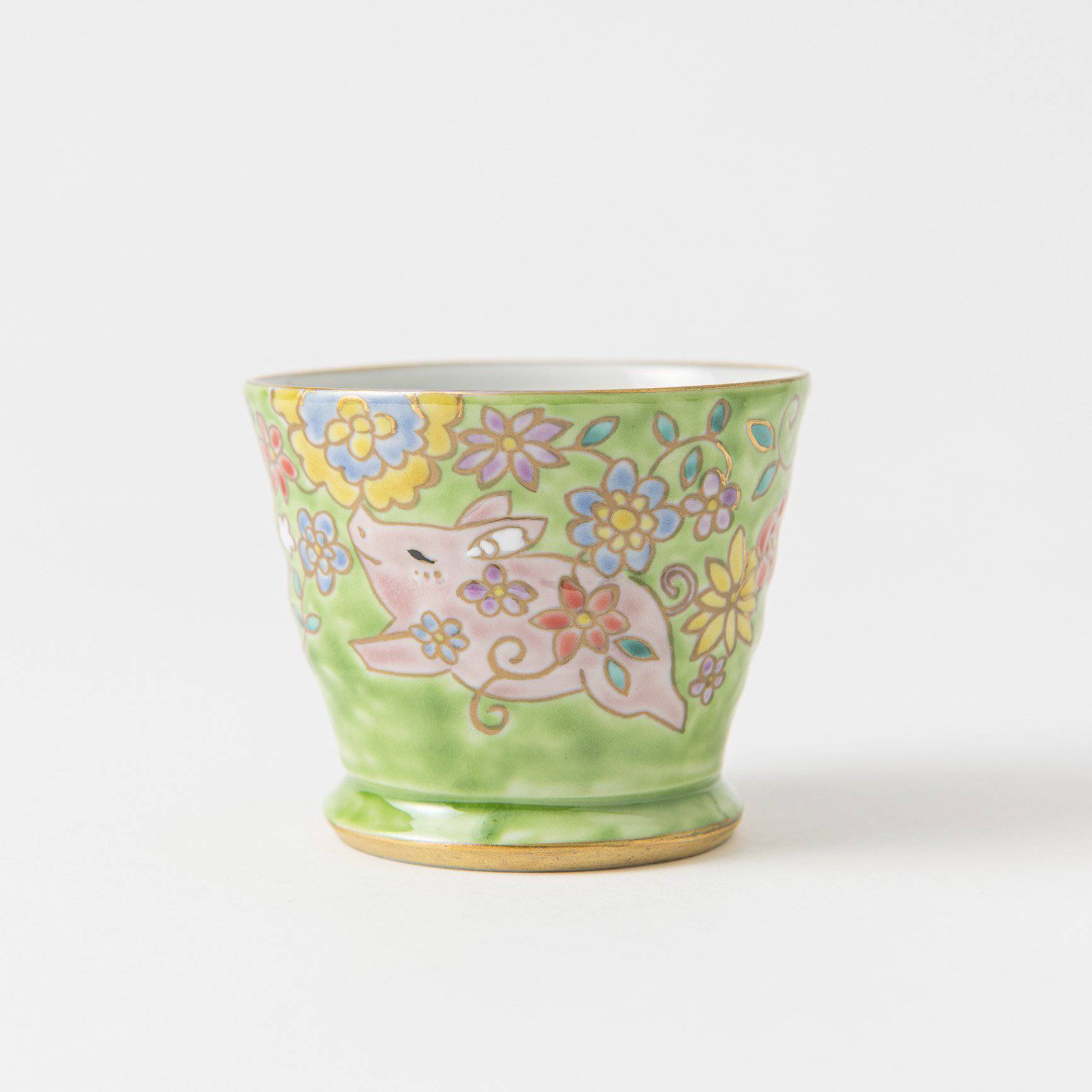 Bizan Kiln Baby Pig Kutani Teacup - MUSUBI KILN - Quality Japanese Tableware and Gift