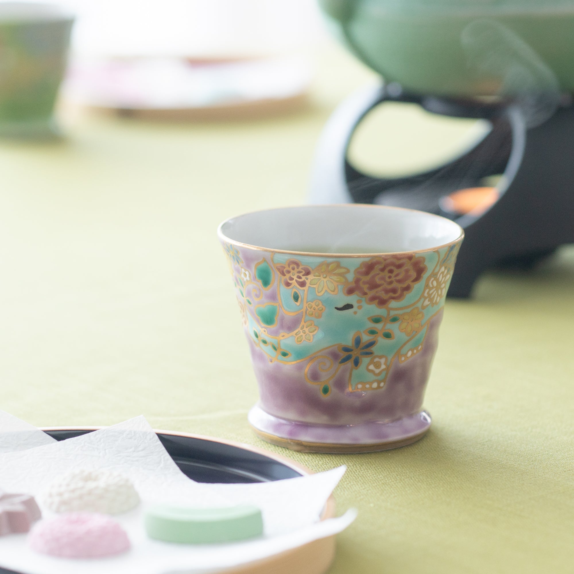 Bizan Kiln Green Elephant Kutani Teacup - MUSUBI KILN - Quality Japanese Tableware and Gift