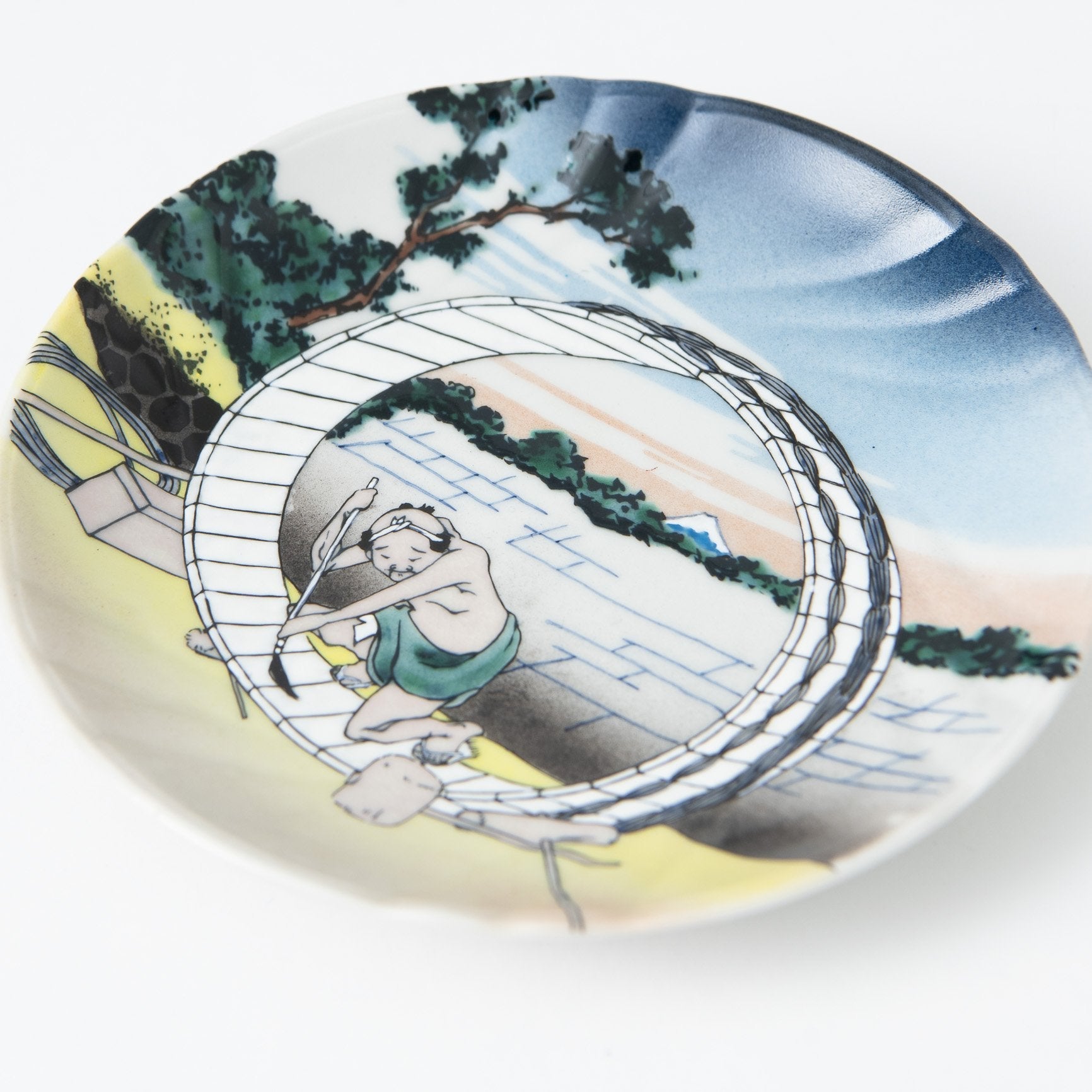 Bizan Kiln Hokusai Bishu Fujimigahara Kutani Round Plate - MUSUBI KILN - Quality Japanese Tableware and Gift