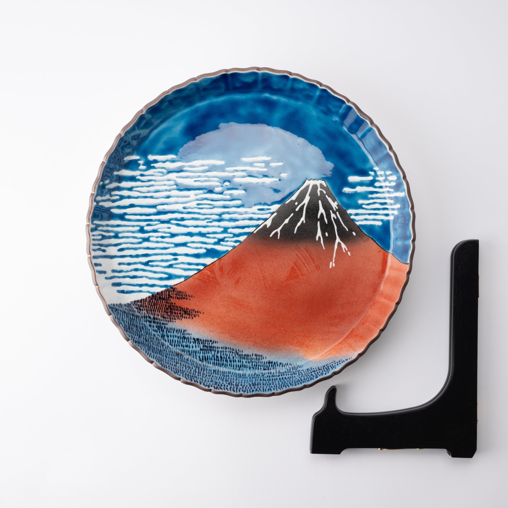 Bizan Kiln Hokusai Fuji Kutani Decorative Plate Large - MUSUBI KILN - Quality Japanese Tableware and Gift